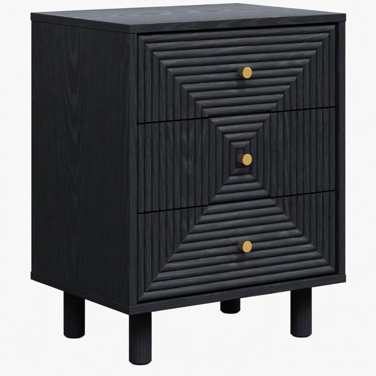 Mesita de noche de 3 cajones - Negro - Madera