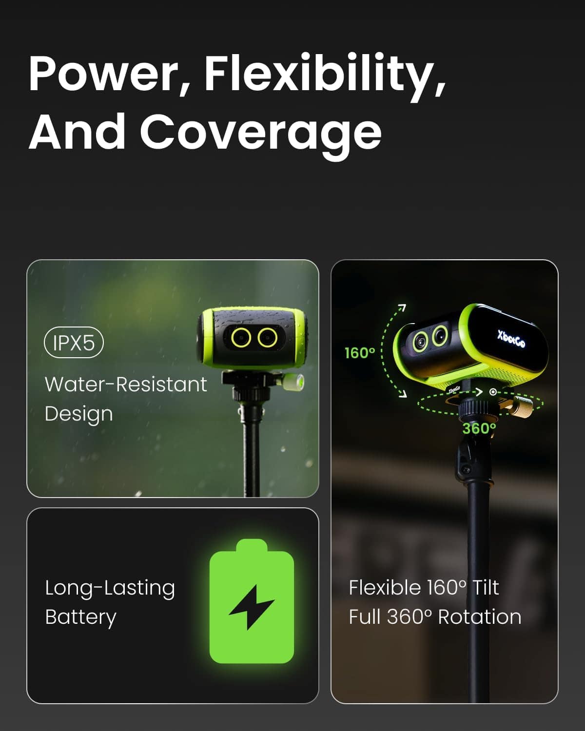 XbotGo - Falcon AI Sports Camera, 4K Auto-Tracking Action Cam for Team Sports, Dual Lens with Live Streaming, No Subscription - Edge Green