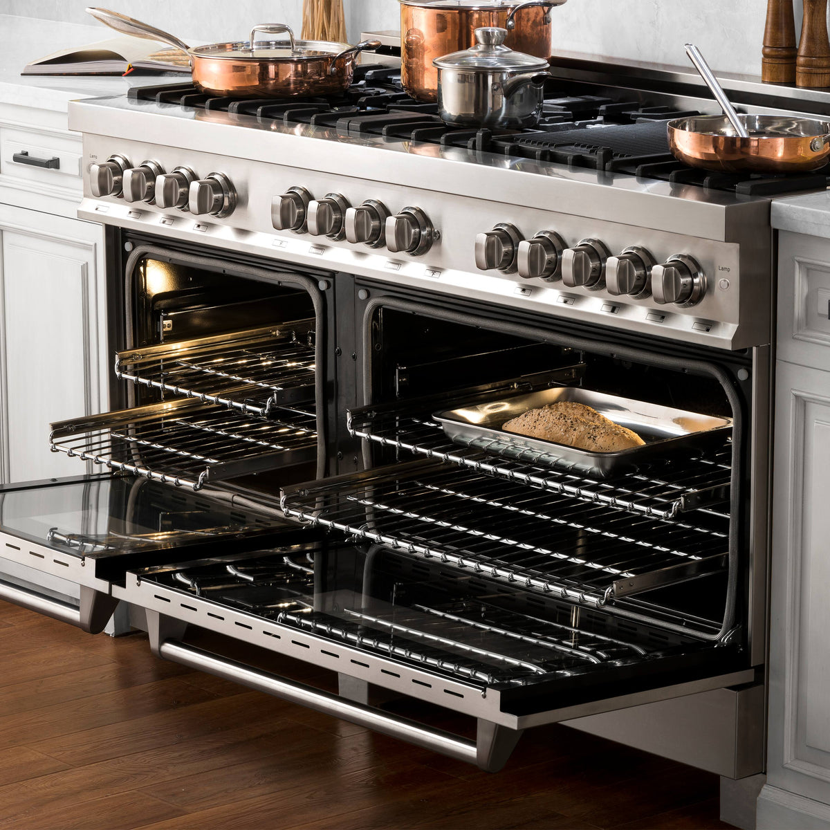 ZLINE - 60 in. Wide 8 Burner Legacy Dual Fuel Range w/ Gas Cooktop & 2 Electric Ovens  (RA-BR-60) - Stainless Steel Look