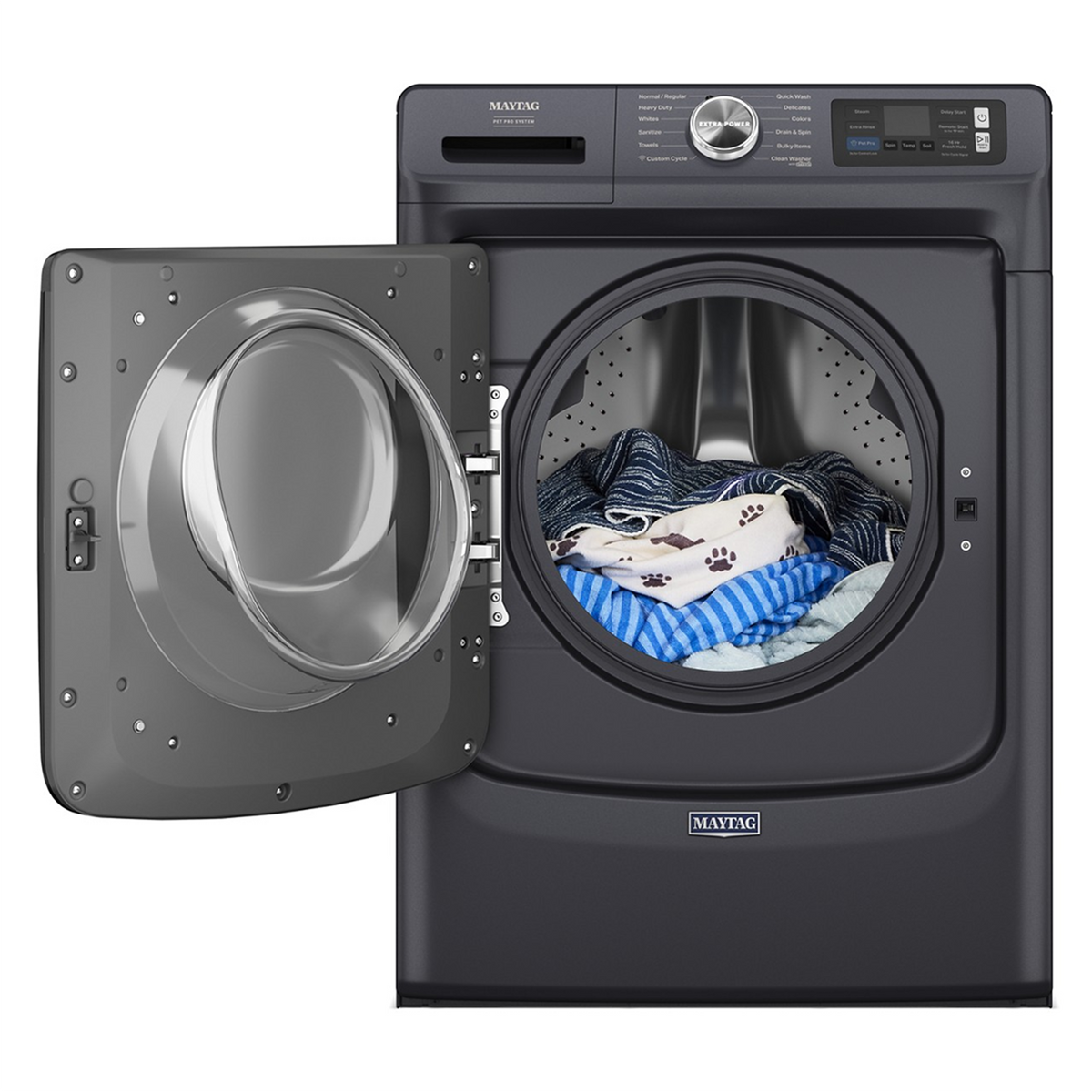 Maytag - 5.0 Cu. Ft. High-Efficiency Smart Front Load Washer with Steam and Pet Pro System - Midnight Steel