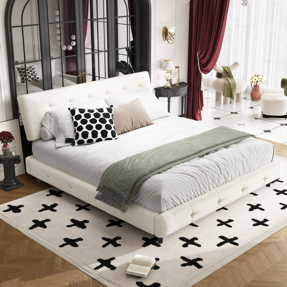 Tufted Headboard With Extra-Large Ultra-Soft Cloud Pillow Design