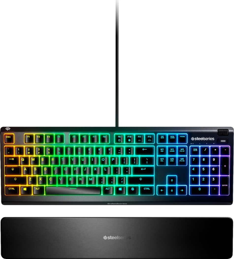 SteelSeries - Apex 3 Full Size Wired Membrane Whisper Quiet Switch Gaming Keyboard with 10 zone RGB Backlighting - Black