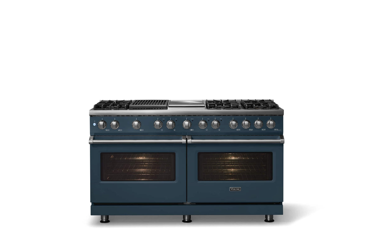 Viking - 60"W. 8 Burner Pro 5 Series 9.4 Cu. Ft. Freestanding Sealed 8 Burner Dual Fuel Convection Range/Griddle/Grill - Squall