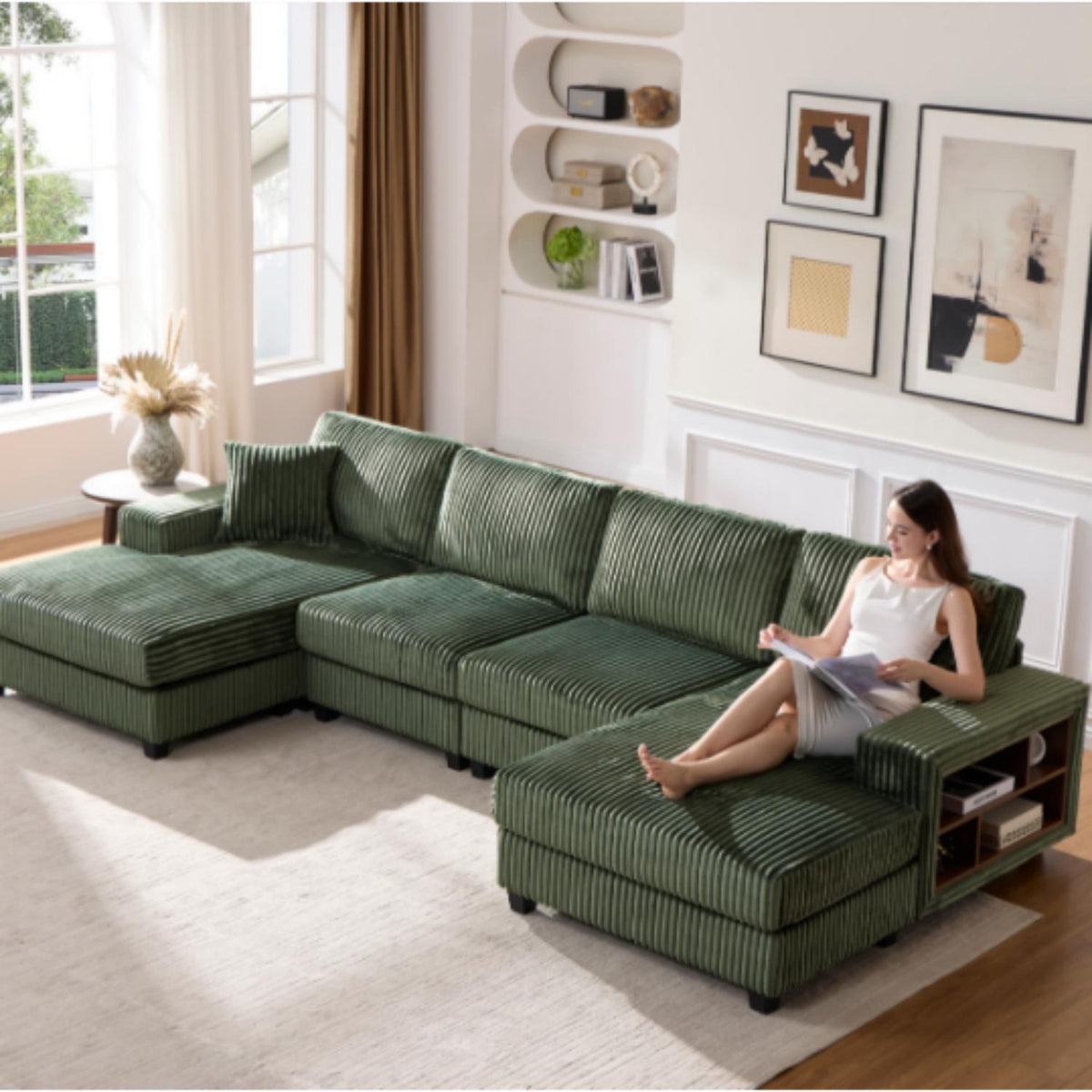 Sofá convertible en forma de U, chaise longue grande de 4 plazas para salón