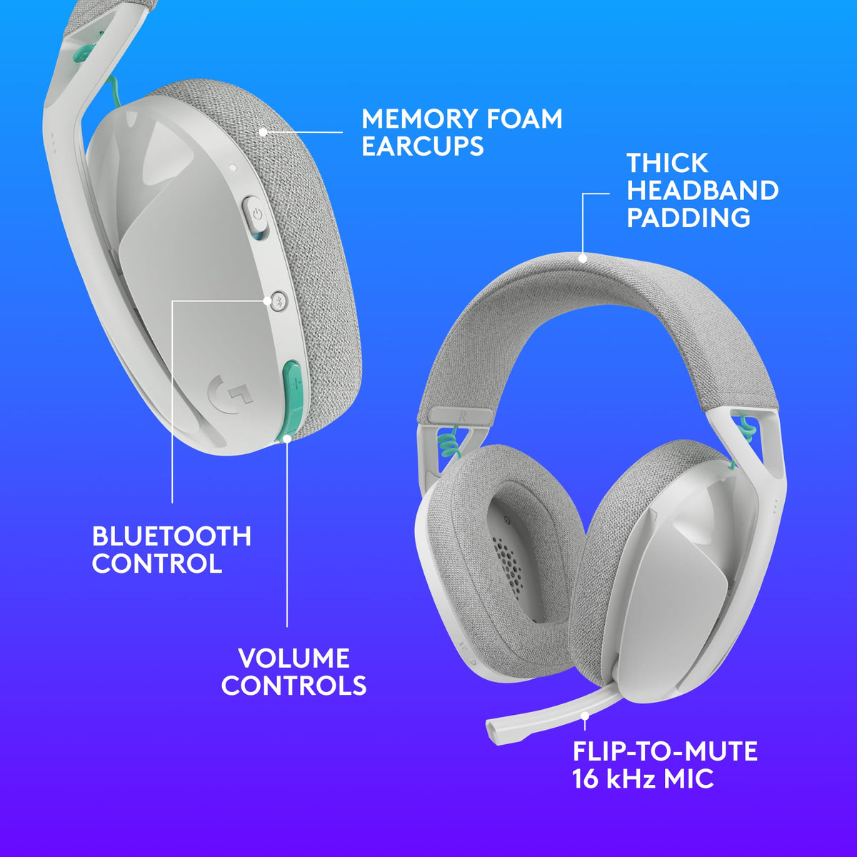 Logitech - G321 LIGHTSPEED Wireless Over-the-Ear Bluetooth Gaming Headset for Windows, PS4, PS5, Nintendo Switch, Mobile - White