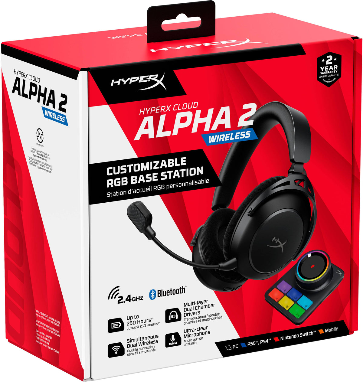 HyperX - Cloud Alpha 2 Wireless Gaming Headset for PC, PS5, PS4, Nintendo Switch, Mac, Mobile, and Bluetooth - Black