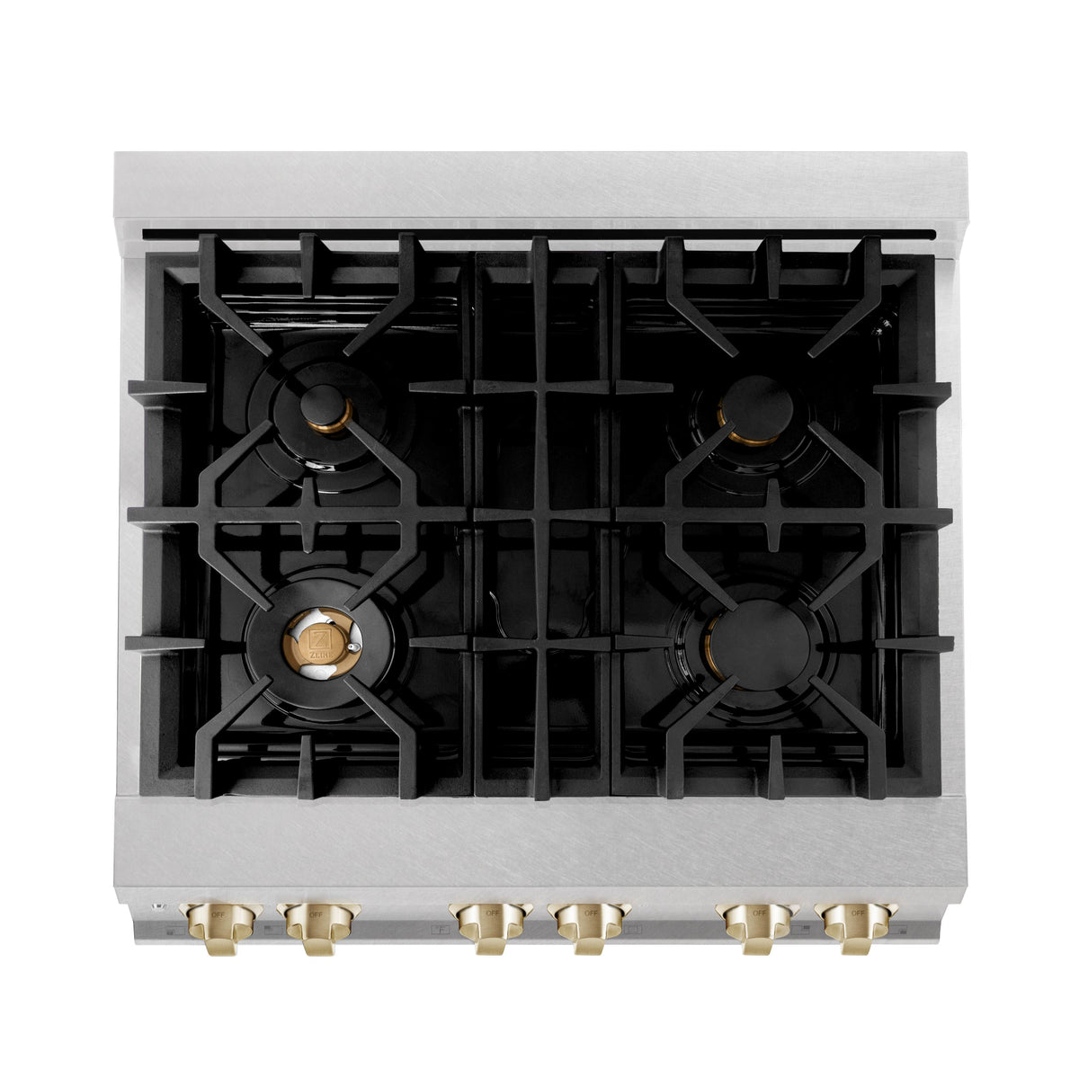 30 in. Wide 4 Burner ZLINE Autograph Legacy Dual Fuel Range in Satin Steel & Gold Accents (RASZ-SN-30-G) - Stainless Steel