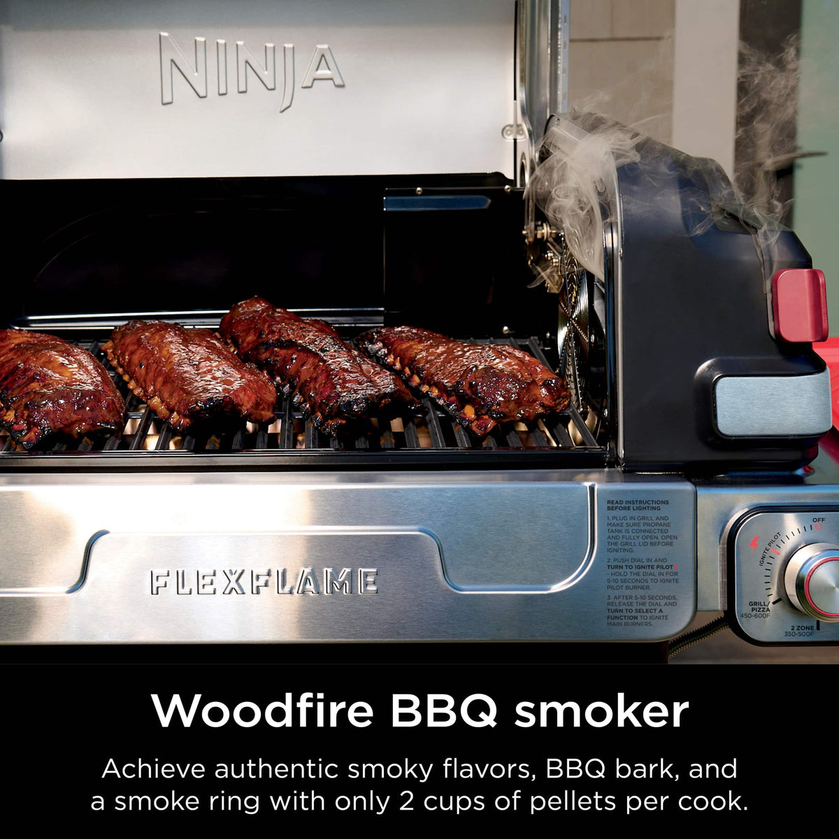 Ninja - FlexFlame Electric & Propane Grill, 5-in-1 Outdoor Cooking System - Stainless Steel