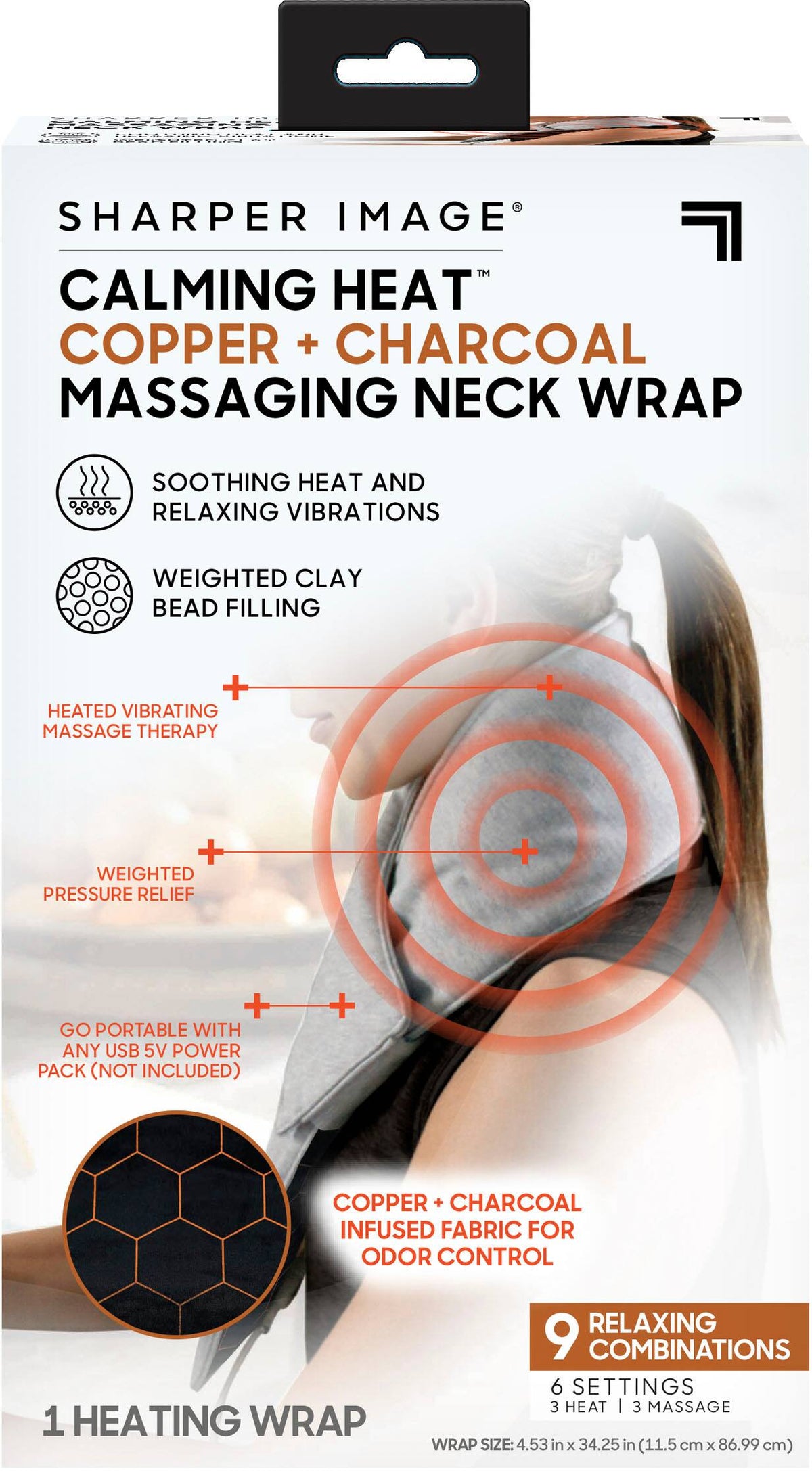Calming Heat - Charcoal + Copper Infused Massaging Neck Wrap - Gray