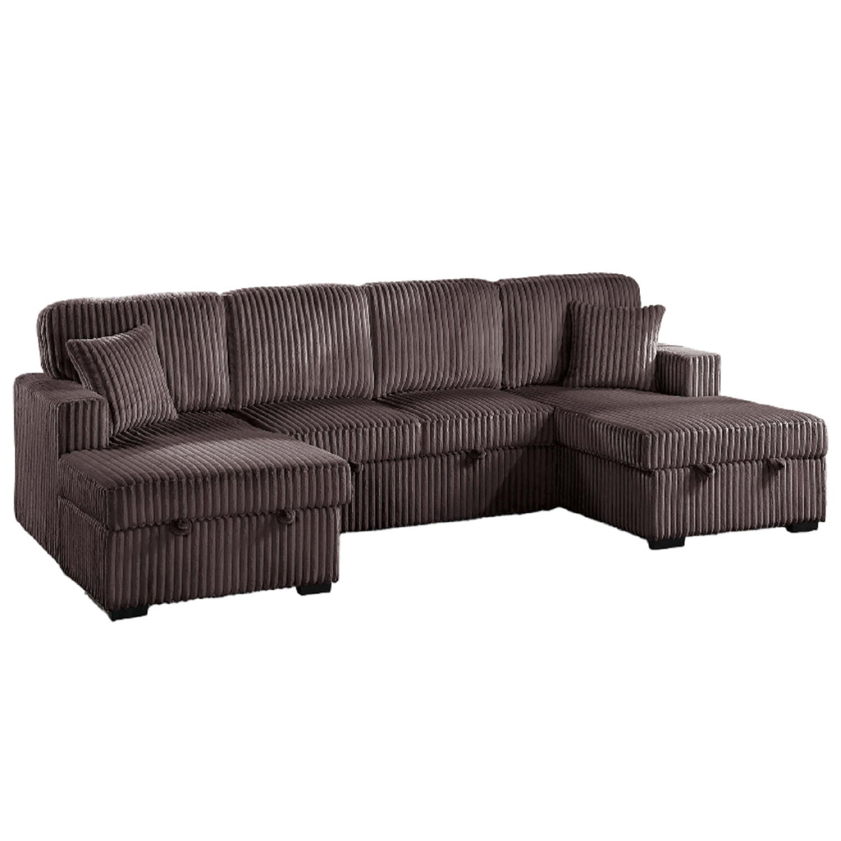 Seccional convertible, chaises con almacenamiento, sección central extraíble - Chocolate