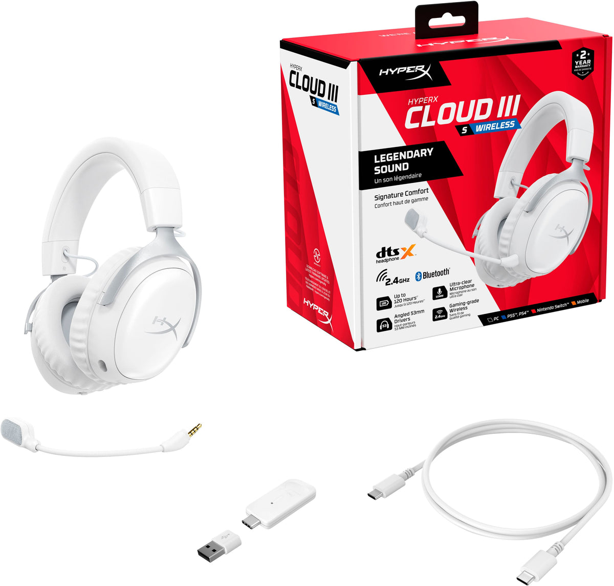 HyperX - Cloud III S Wireless Gaming Headset for PC, PS5, PS4, Nintendo Switch, Mac, and Mobile - White