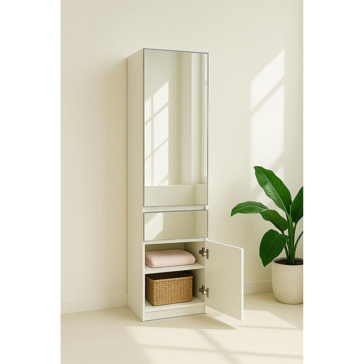 Elise - Slim Modular Closet Cabinet With Mirror - White