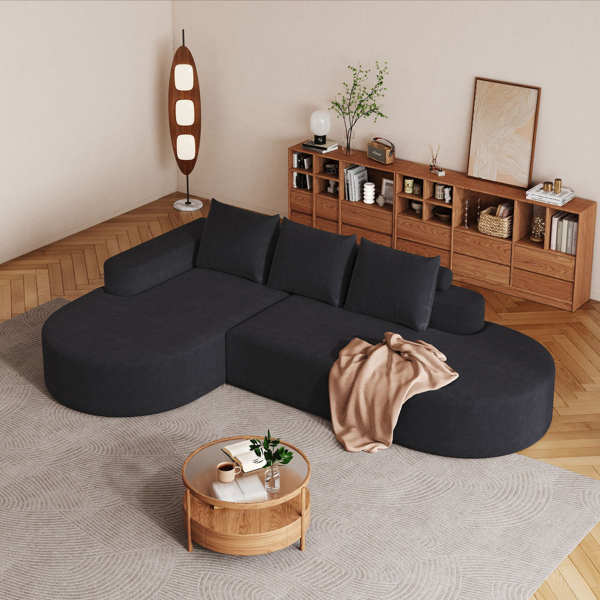Sofá Curvo Moderno, Juego Seccional Modular en Forma de L Con 3 Almohadas
