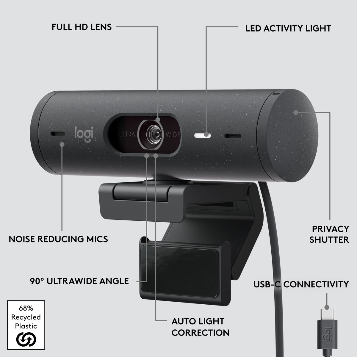Logitech - Brio 500 1920x1080p Webcam with Privacy Cover - Graphite