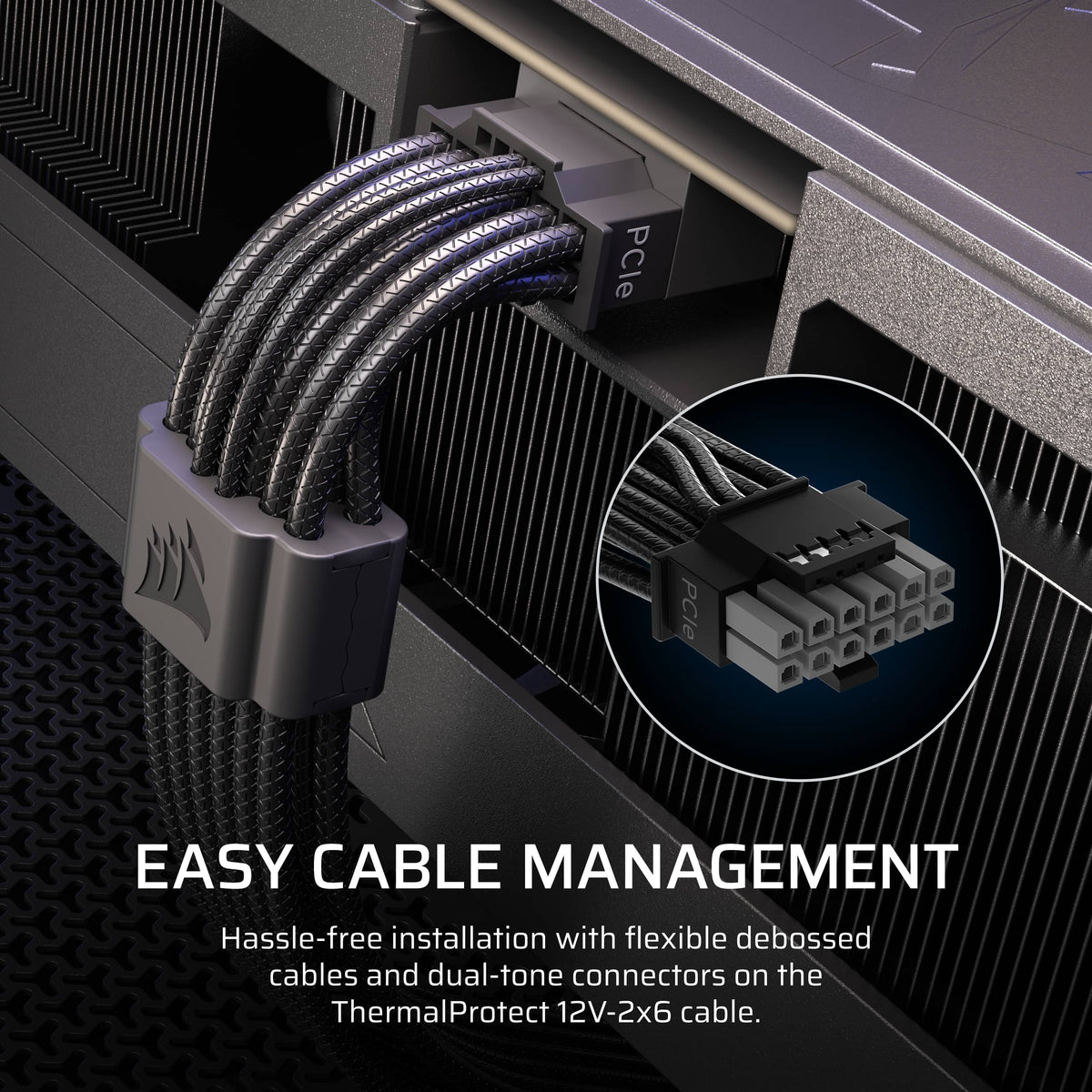 CORSAIR - RM1000e ATX 3.1 Low-Noise ATX Power Supply with ThermalProtect 12V-2x6 Cable - Black
