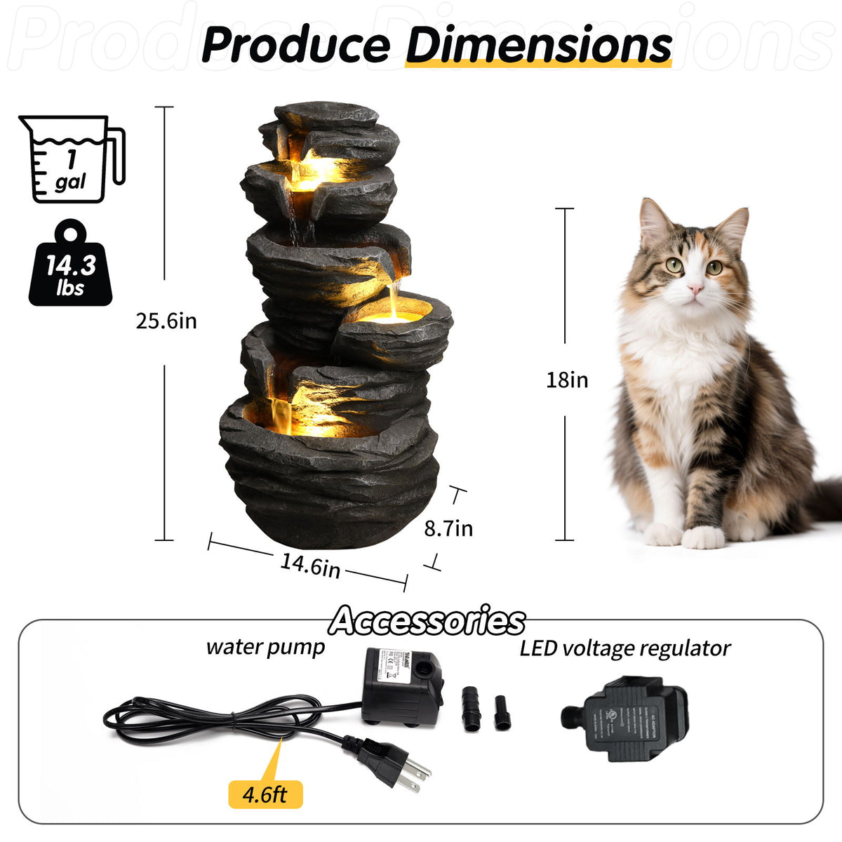 Outdoor Waterfall Fountain With LED Lights For Patio - Gray