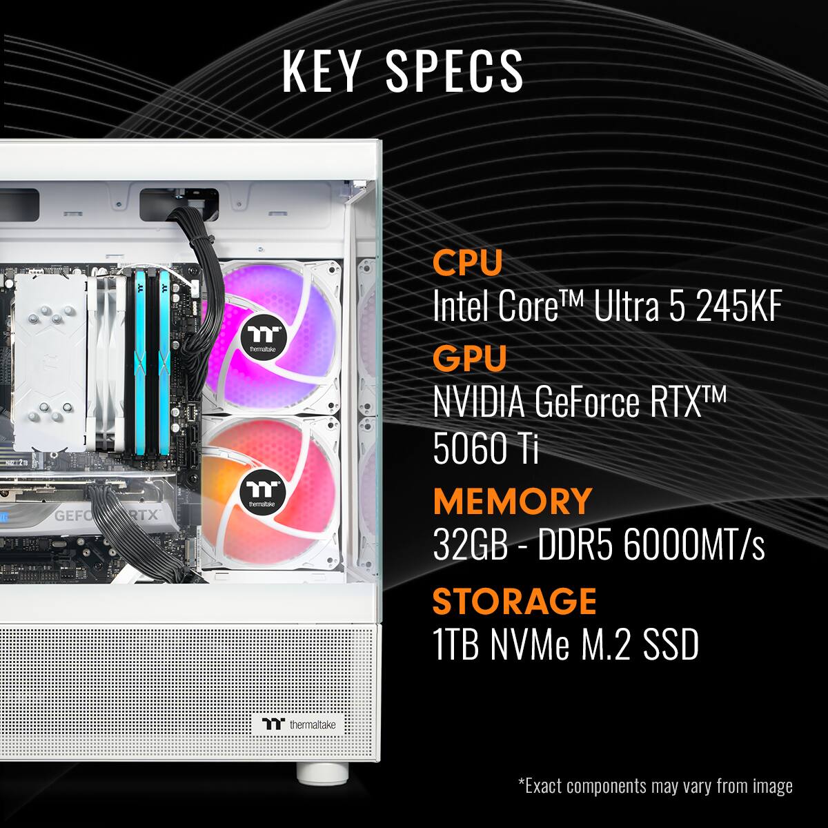 Thermaltake - LCGS View u2460TS-170 Gmng Dsktp Intel Core Ultra5 245KF 2025 32GB DDR5 Memory NVIDIA GeForce RTX 5060 Ti8GB 1TB NVMe M2 - White