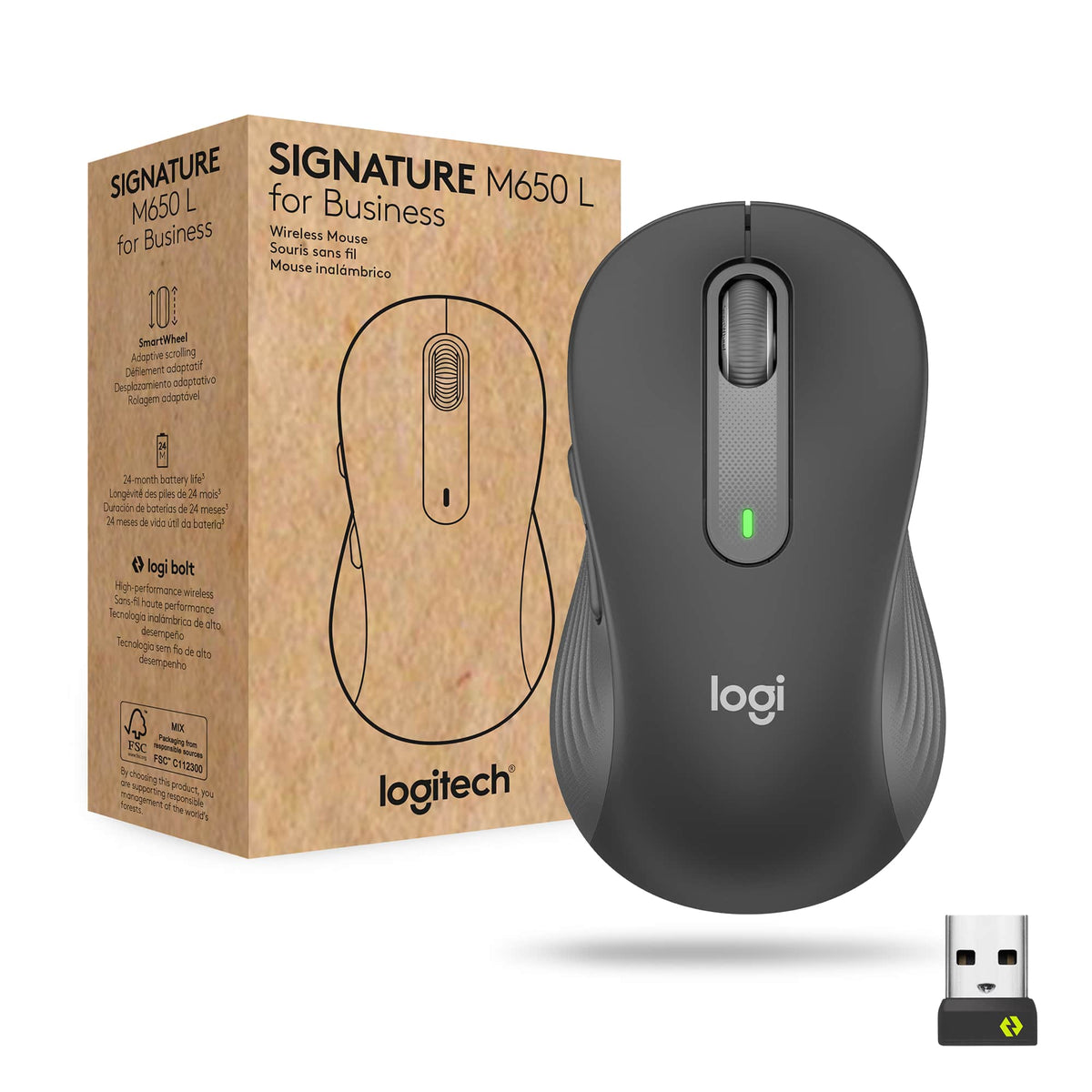 Logitech - Signature M650 L for Business Wireless Optical Mouse For Large Sized Hands - Wireless - Graphite