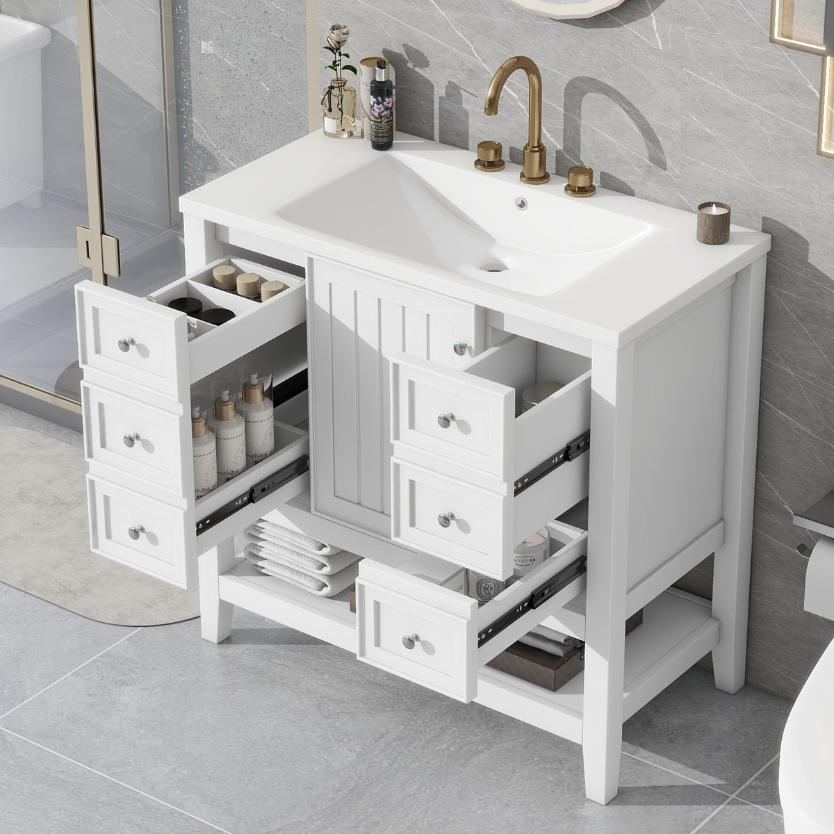 Tocador de baño moderno con lavabo
