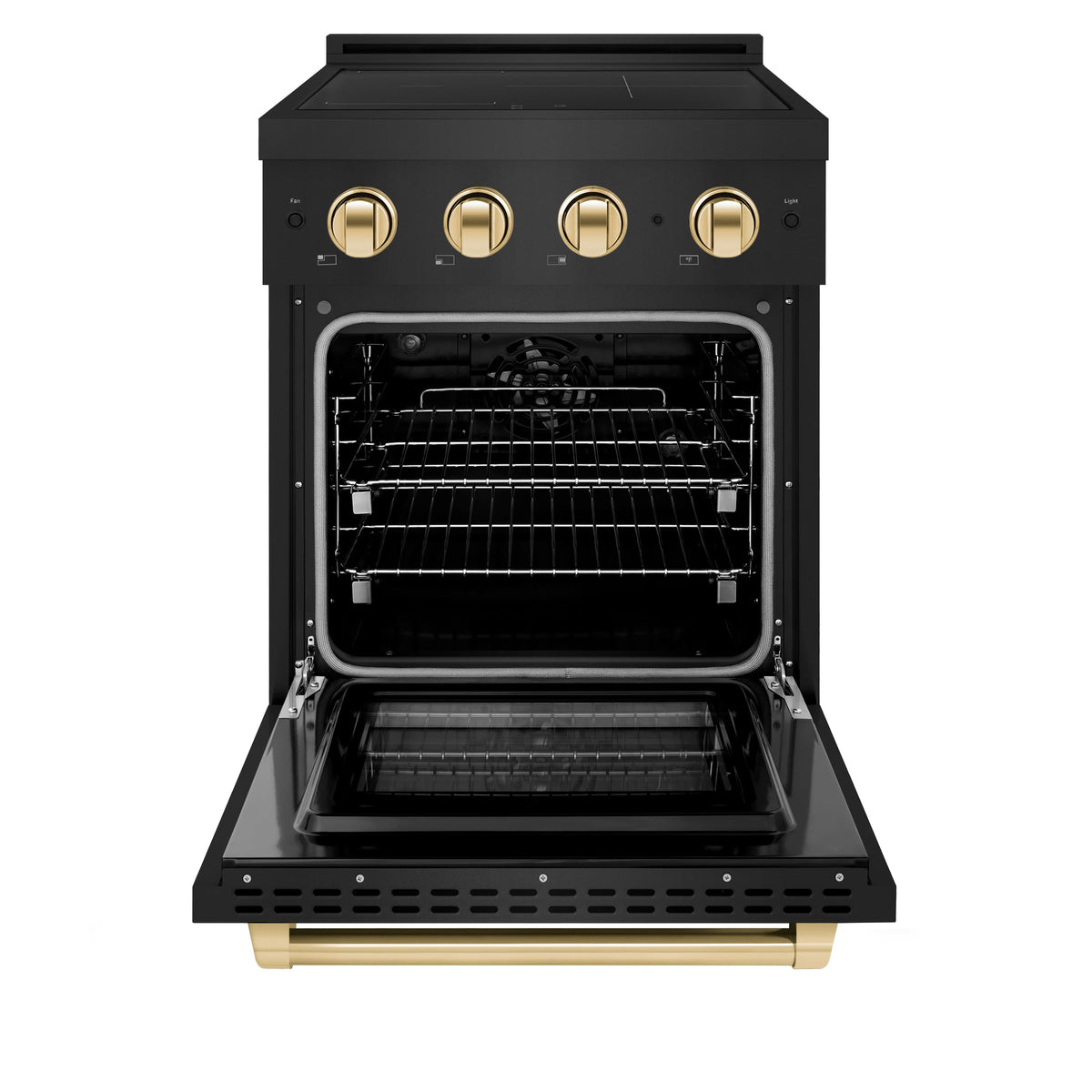 ZLINE - 24 in. Wide 3 Elements Autograph 3.2 cu. ft. Paramount Freestanding Induction Range in Black Steel with Gold Accents - Black Stainless Steel