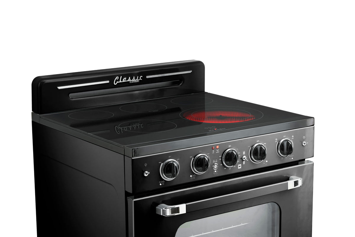 Unique Appliances - 30 in. Wide 5 Elements Classic Retro 3.9 Cu. Ft. Freestanding Electic Convection Range with Glass Top and Storage Drawer - Midnight Black