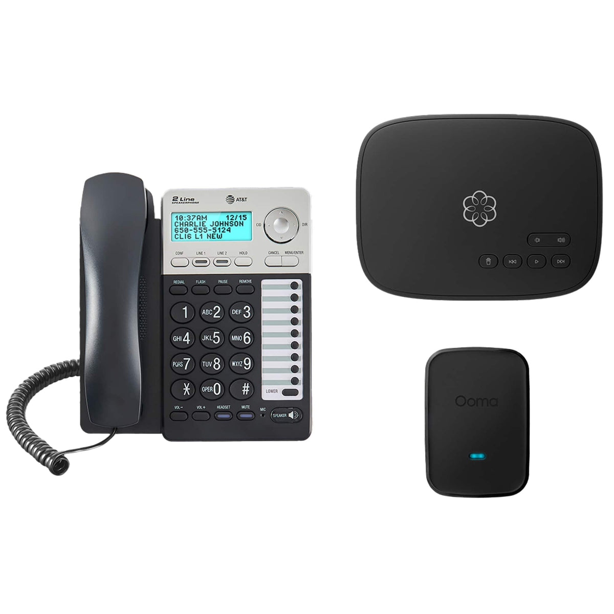 Ooma - Home Office Phone Bundle with 2 Lines, 3-Way Conferencing, and Internet Home Phone Service - Black