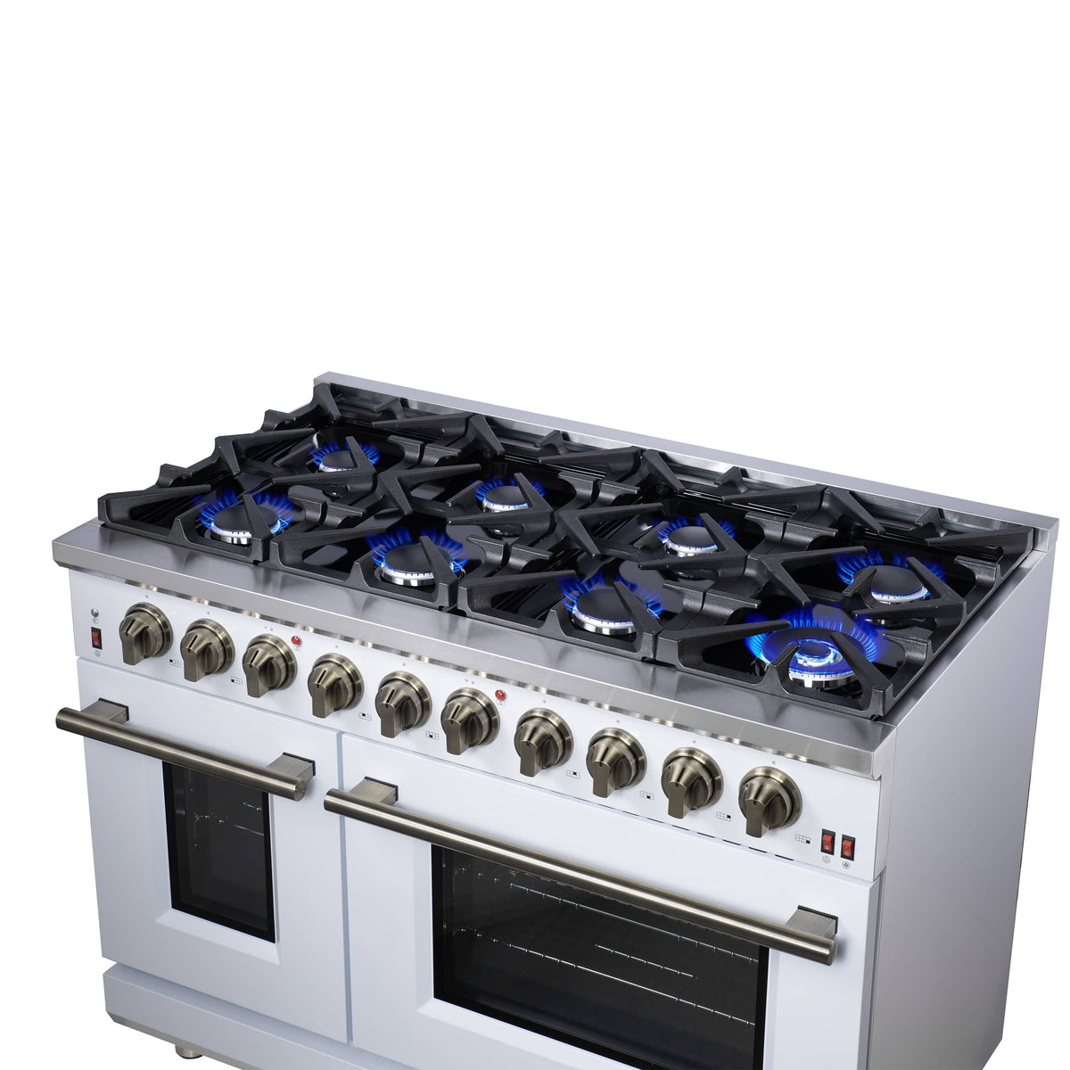 Forno Appliances - 48 in. Wide 8 Burner Massimo 6.58 Cu. Ft. Freestanding True Convection Gas Range with Air Fryer Kit, Wok Support - White