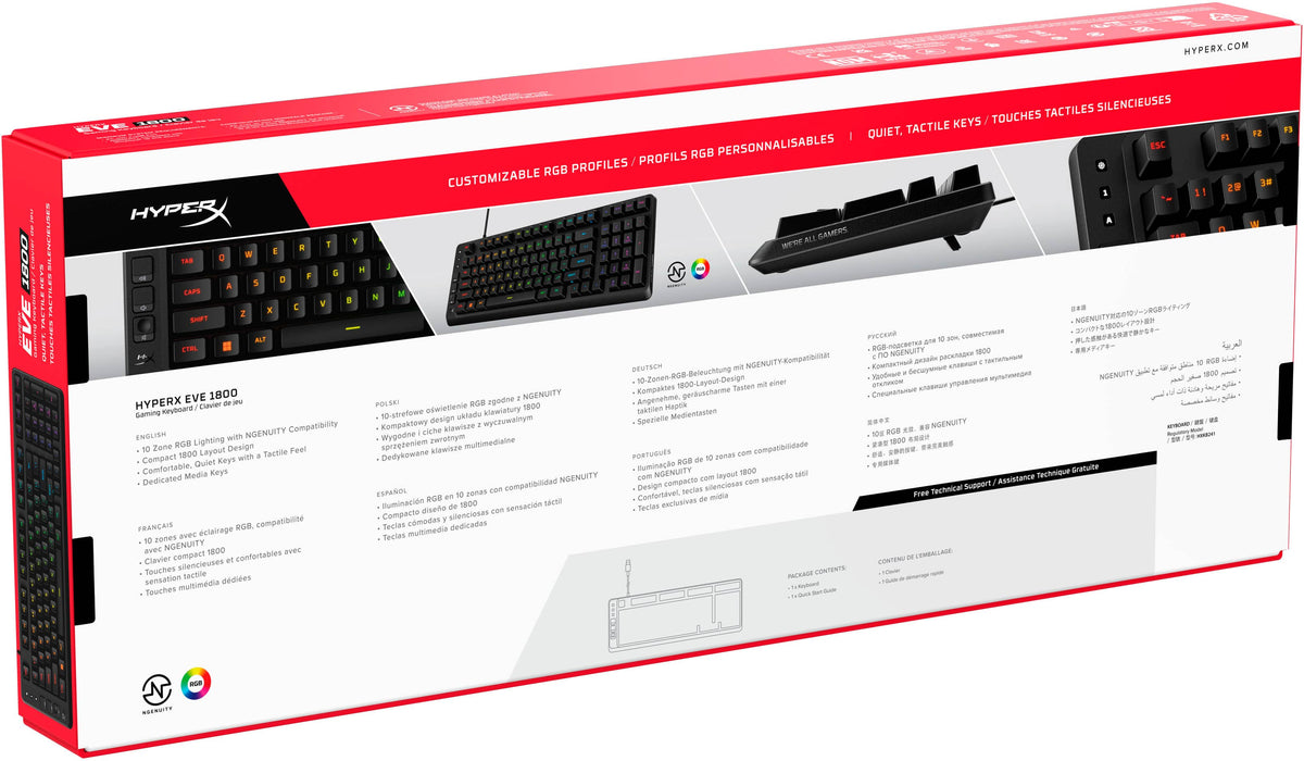 HyperX - Eve 1800 Compact Wired Membrane Gaming Keyboard with RGB Back Lighting - Black
