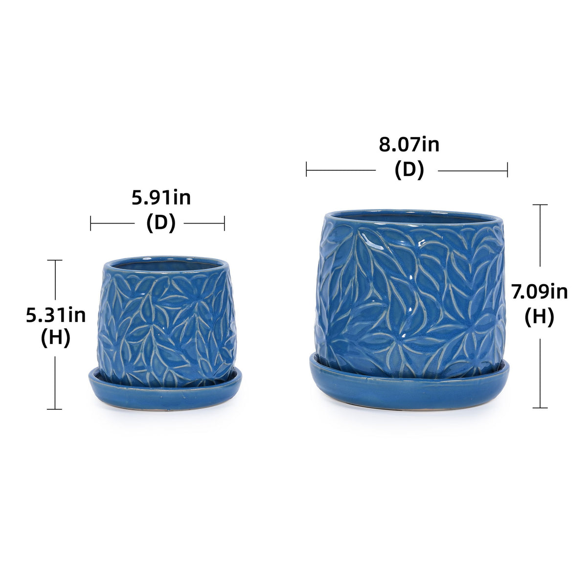 Maceta de cerámica, jardinera de 7" para patio, jardín, alféizar (juego de 2) - Azul marino antiguo