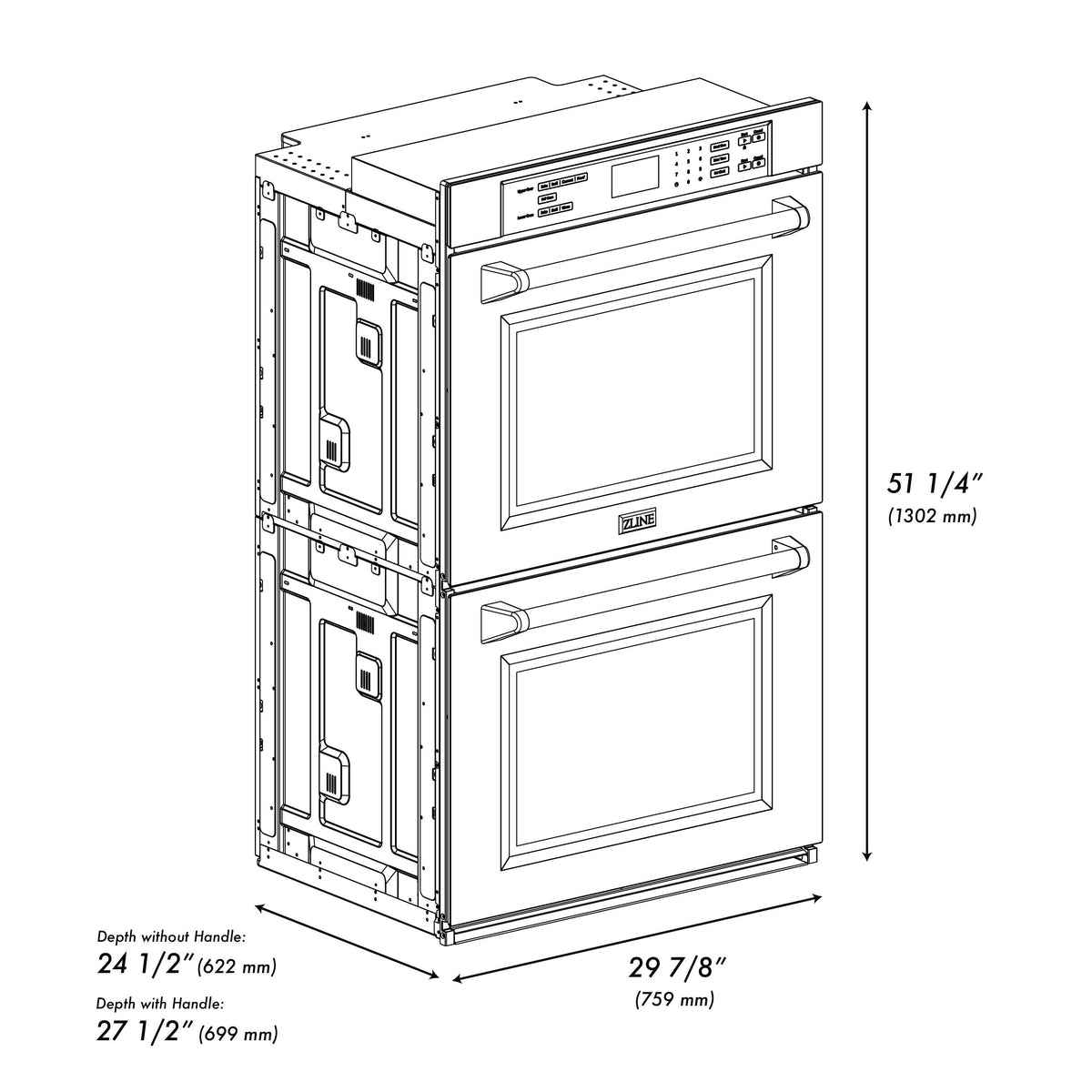 ZLINE - 30 in. True Convection Double Wall Oven w/ Air Fry and Self Clean in Black Stainless - Black Stainless Steel