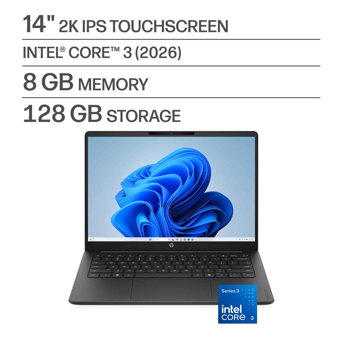 HP - OmniBook 3 - 14" 2K Touchscreen Laptop - Intel Core 3 304 (2026) - 8GB Memory - 128GB UFS - Jet Black