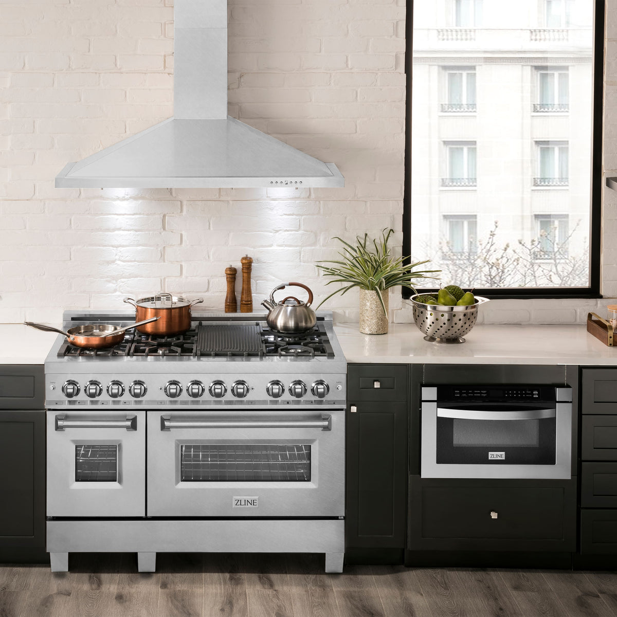 ZLINE - 48 inches - Externally Vented & Convertible - Wall Range Hood - Satin Stainless Steel