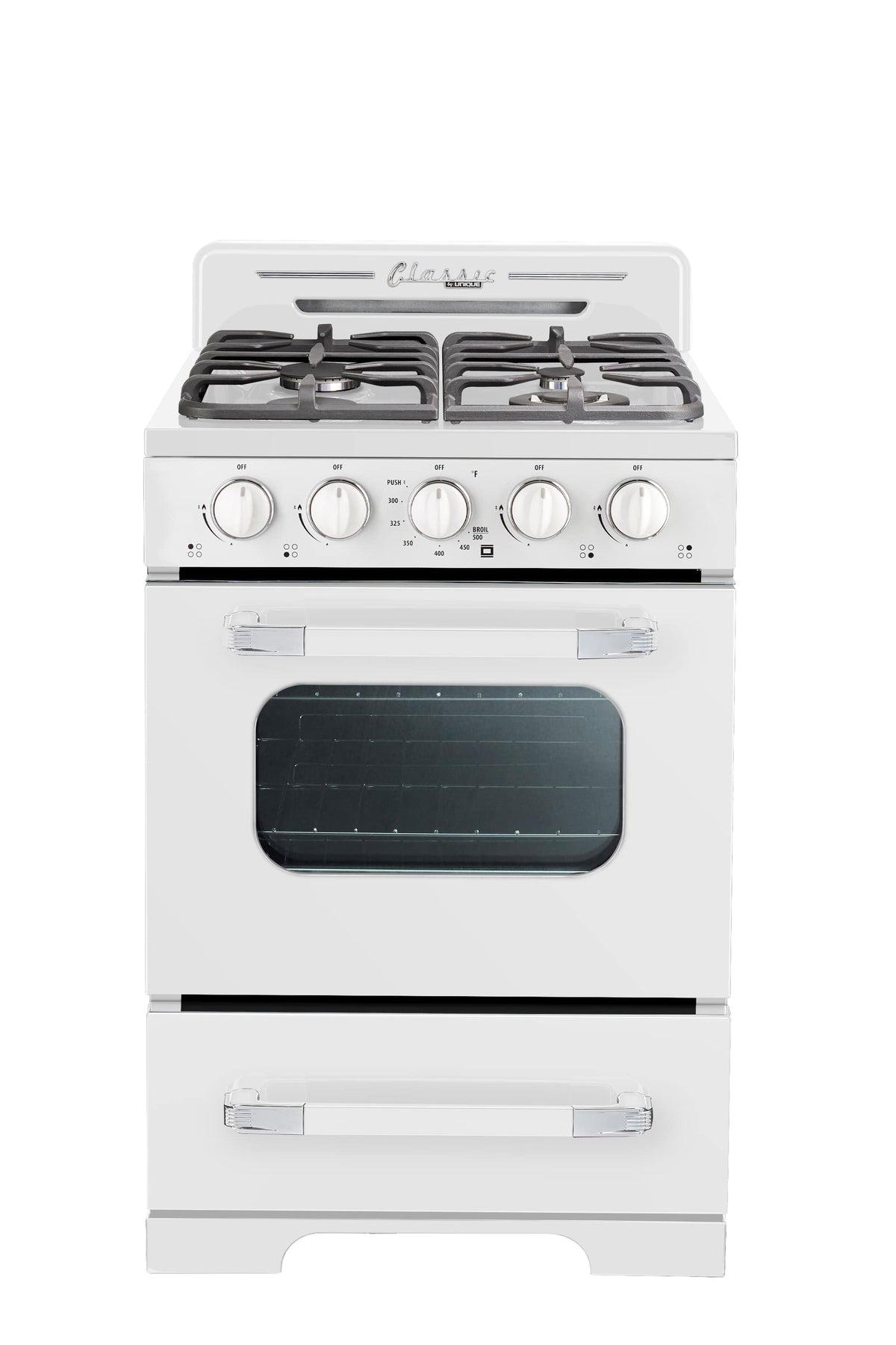 Unique Appliances - 24 in. Wide 4 burner Classic Retro 2.9 Cu. Ft. Propane Range w/ Battery Ignition - Marshmallow White