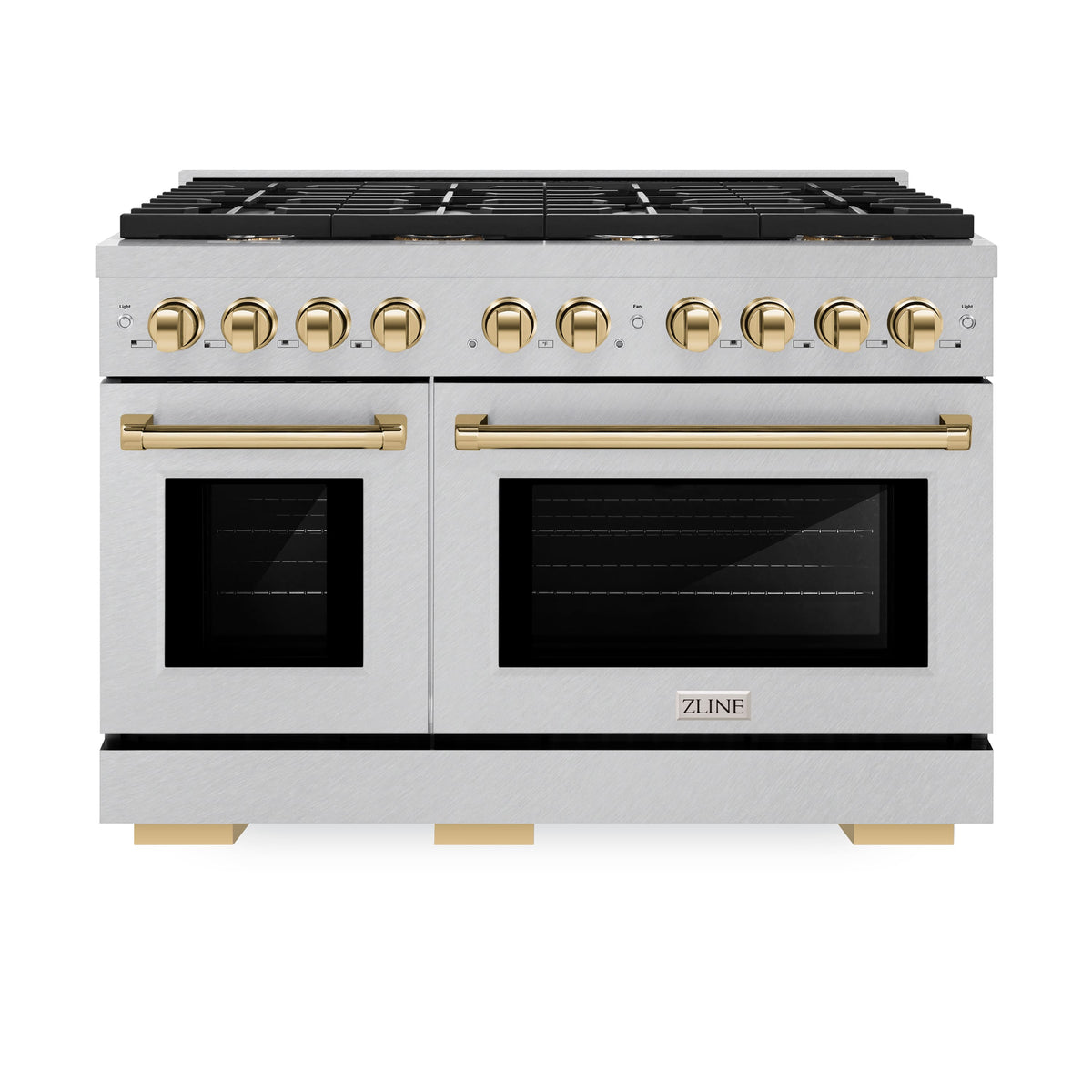 ZLINE - 48 in. Wide 8 Burner Autograph Paramount Satin Steel Gas Range with Gold Accents (SGRSZ-48-G) - Stainless Steel