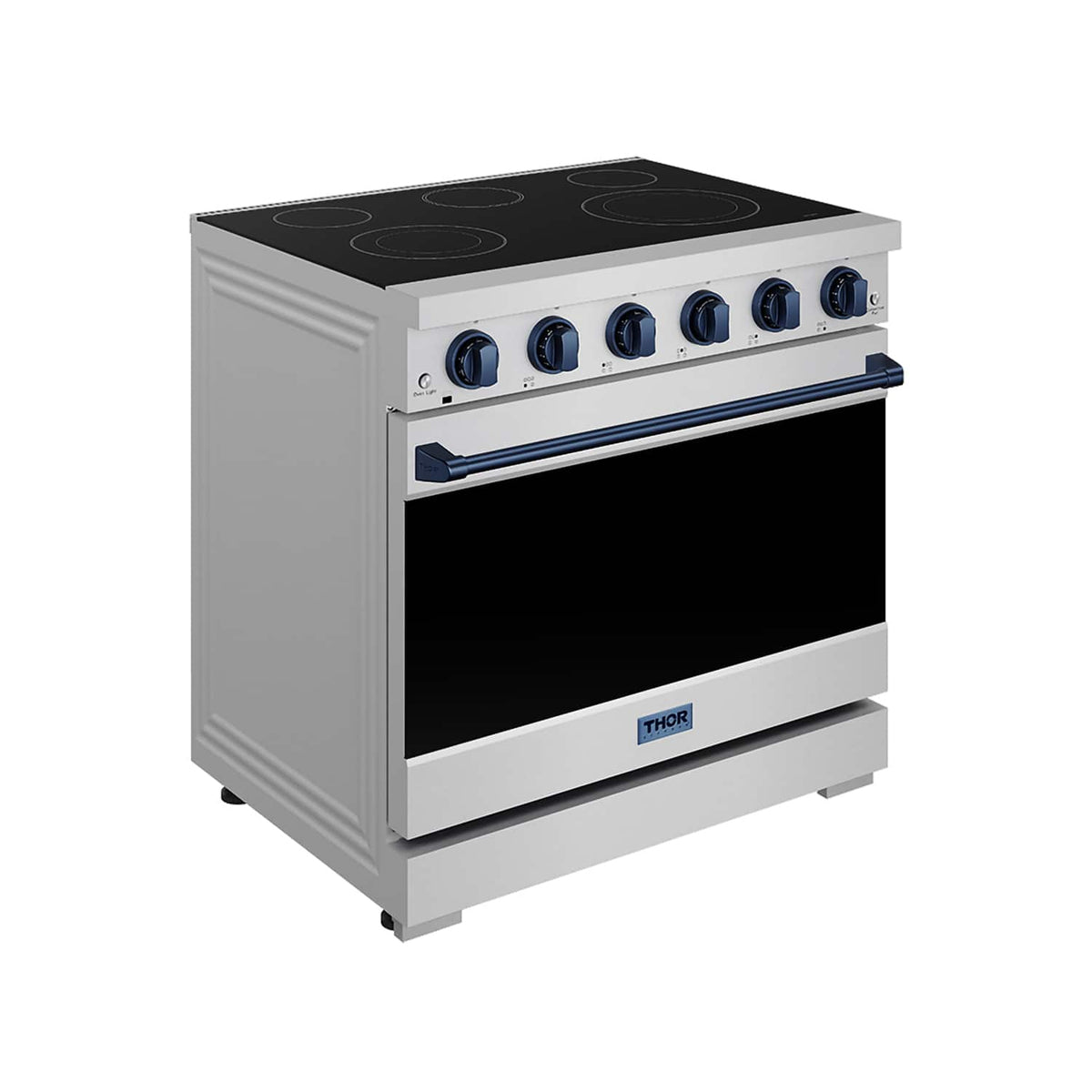 36 in. Wide 5 Elements Gordon Ramsay Series by Thor Kitchen 6.0 Cu.Ft Freestanding Electric Range with Navy Blue Handles - Stainless Steel