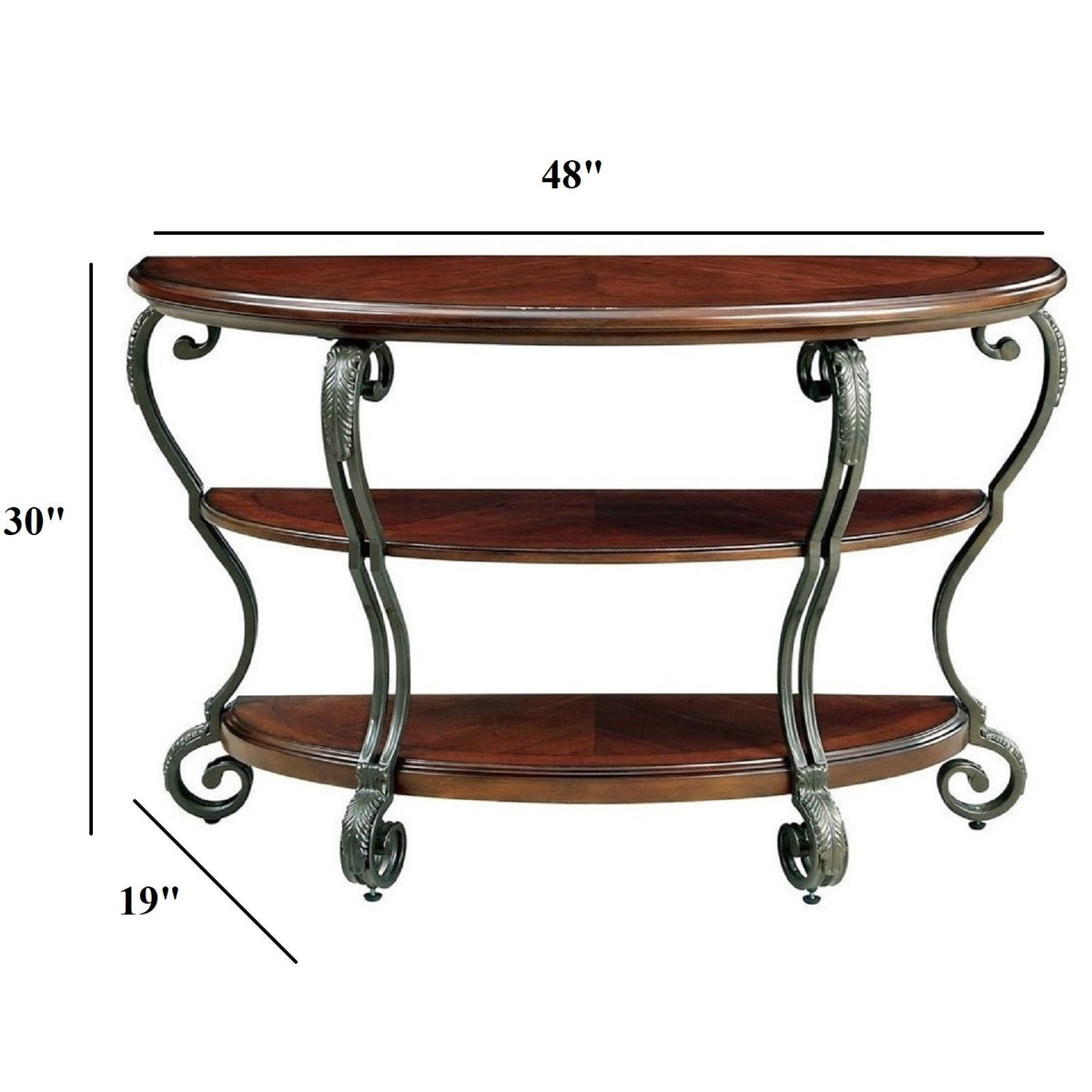 Mesa de sofá con estante inferior abierto y patas con detalles de volutas ornamentadas - Marrón multicolor