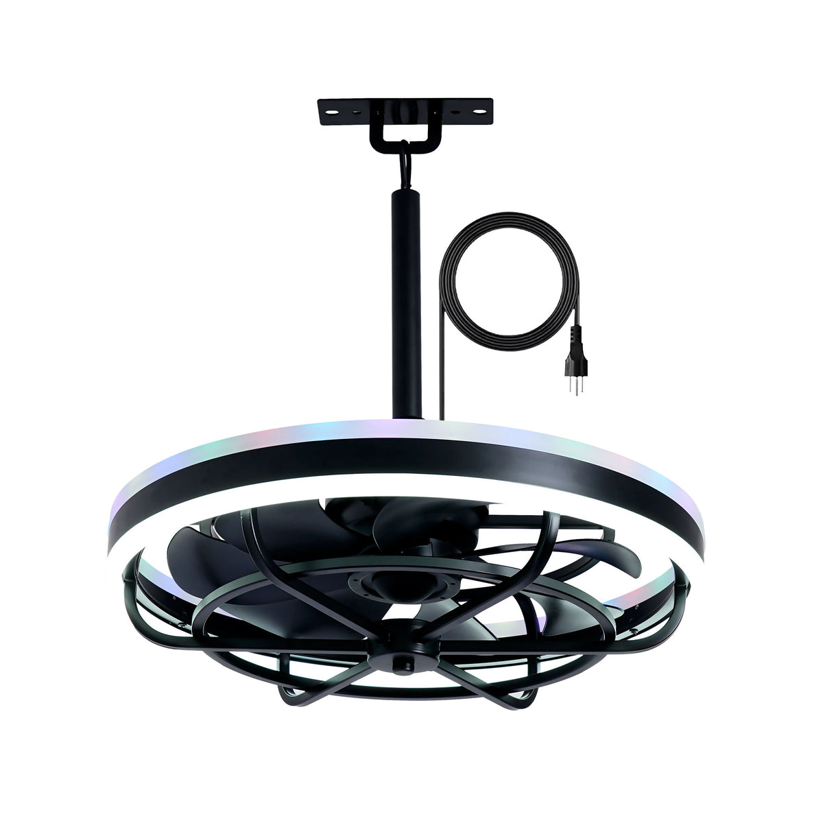 Luz LED para ventilador de techo con control remoto, luz LED regulable de 3000 - 6500 K, 6 velocidades, para sala de estar - Negro mate
