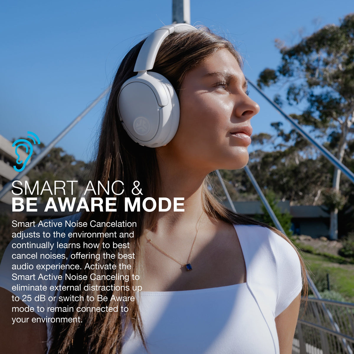 JLab - JBuds Lux ANC Wireless Bluetooth Over-Ear Headphones with Active Noise Cancelling, Spatial Audio & 70+ Hour Battery - Cloud White