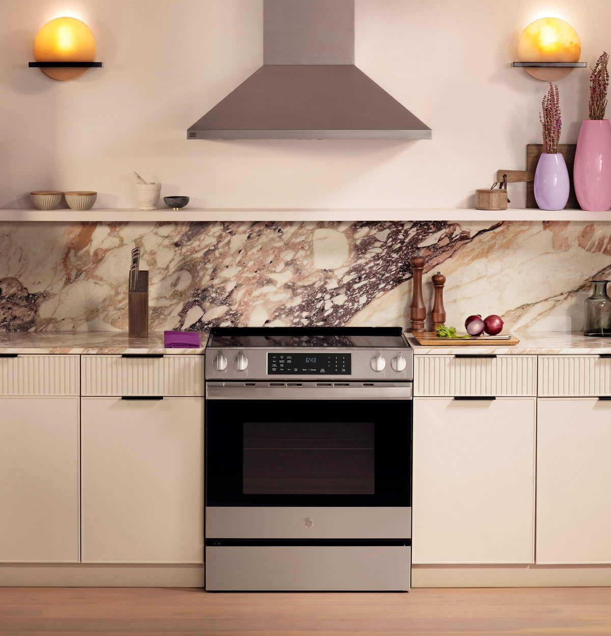 GE Profile - 30 in. Wide 4 Elements 5.3 Cu. Ft. Slide-In Electric Induction Convection Range with Air Fry and EasyWash Oven Tray - Stainless Steel