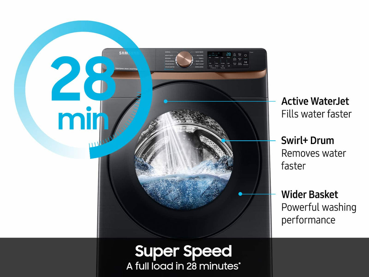 Samsung - 5.0 Cu. Ft. High-Efficiency Stackable Smart Front Load Washer with Steam and Super Speed Wash - Brushed Black