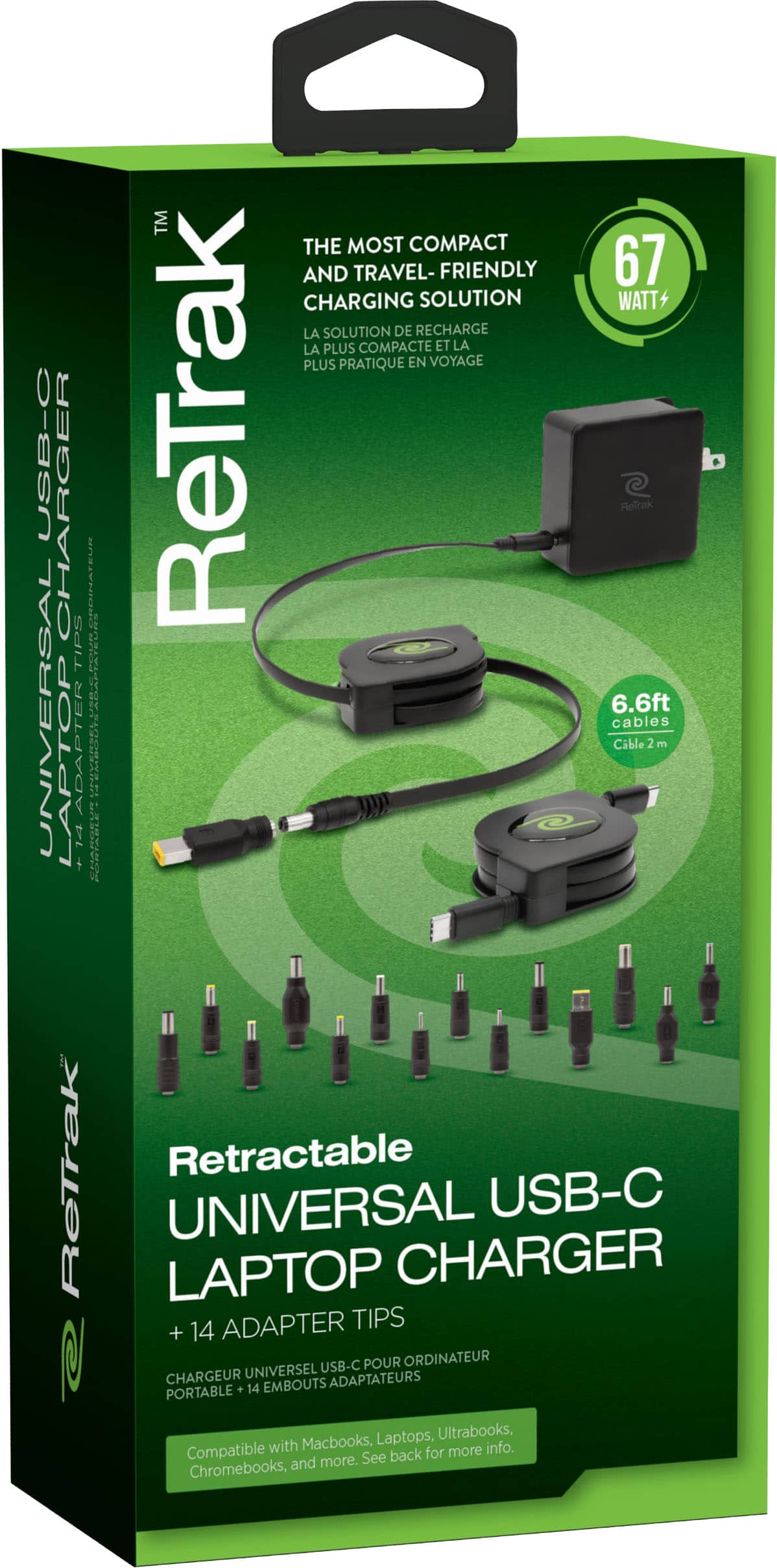 ReTrak - 67W Universal USB-C Laptop Charger With 14 Adapter Tips - Black