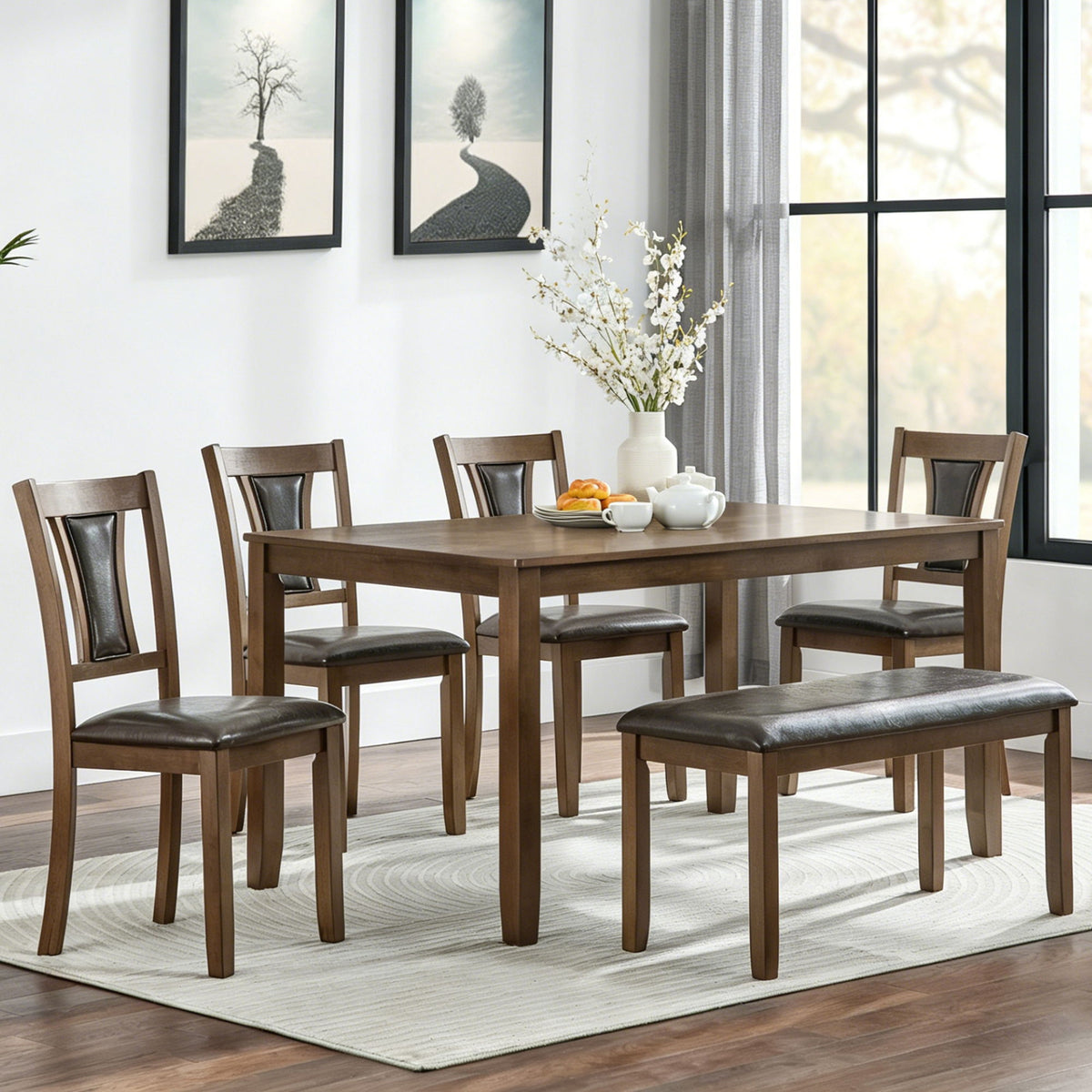 Juego de comedor moderno con sillas tapizadas