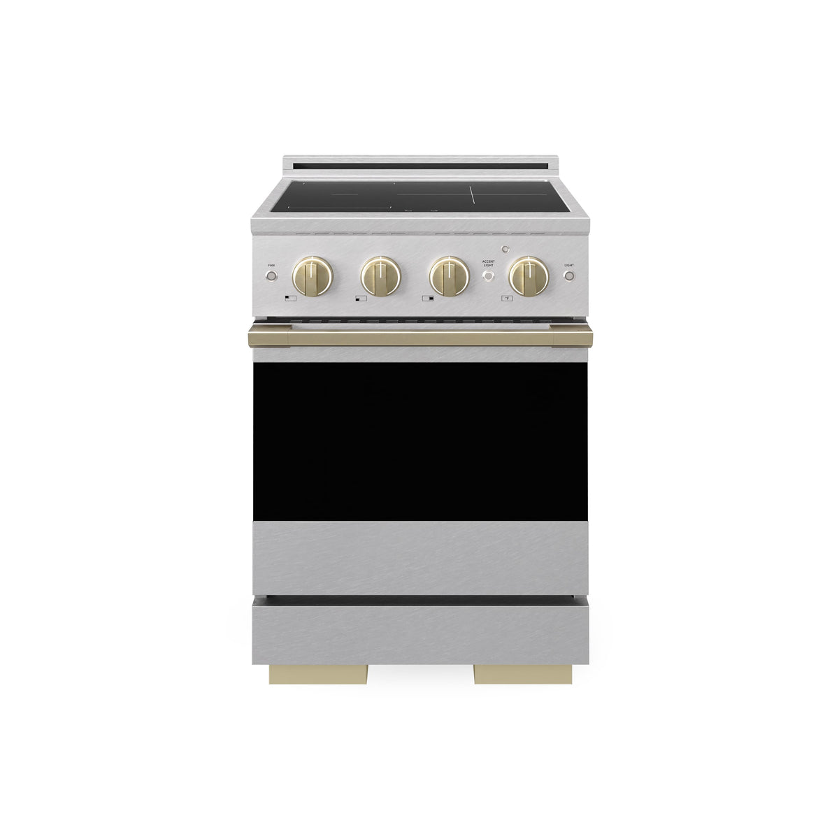 ZLINE - Autograph 24 in. 3.2 cu. ft. Marino Freestanding Induction Range with 3 Burners in Satin Steel with Bronze Accents - Satin Stainless Steel