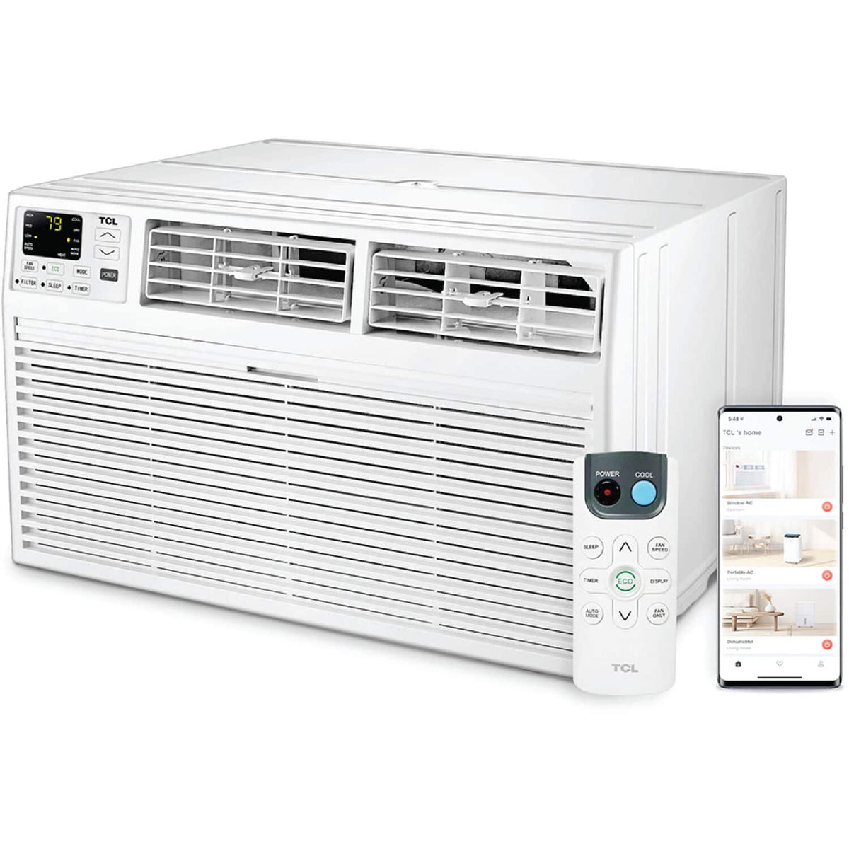 TCL - 350 Sq. Ft. 8,000 BTU Smart Through-the-Wall Air Conditioner with 4,200 BTU Supplemental Heat Function - White