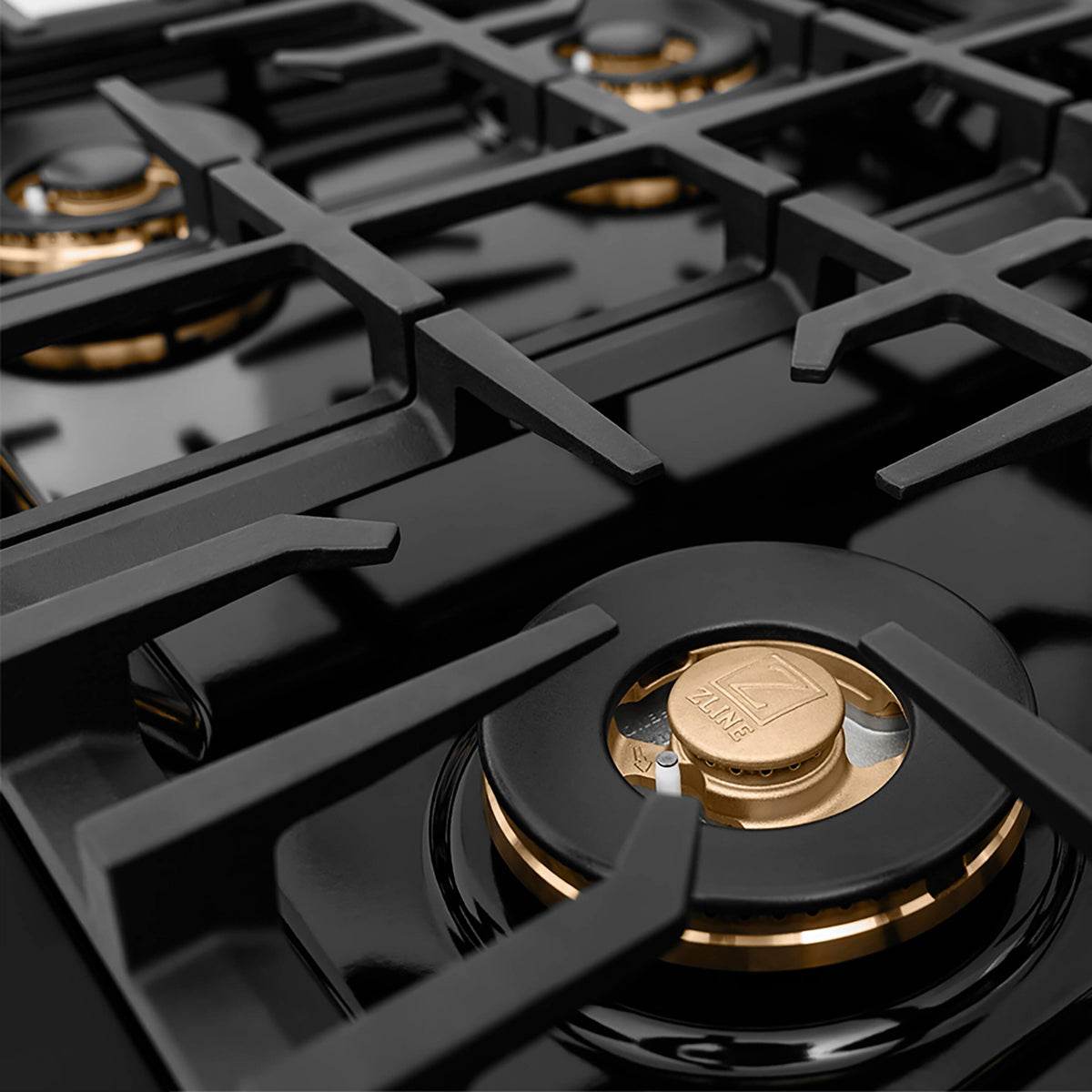 ZLINE - 30 in. Wide 4 Burner Autograph  Black Steel Classic Gas Cooktop DuoPro and Gold Accents (PCRTBZ-30-G) - Black Stainless Steel