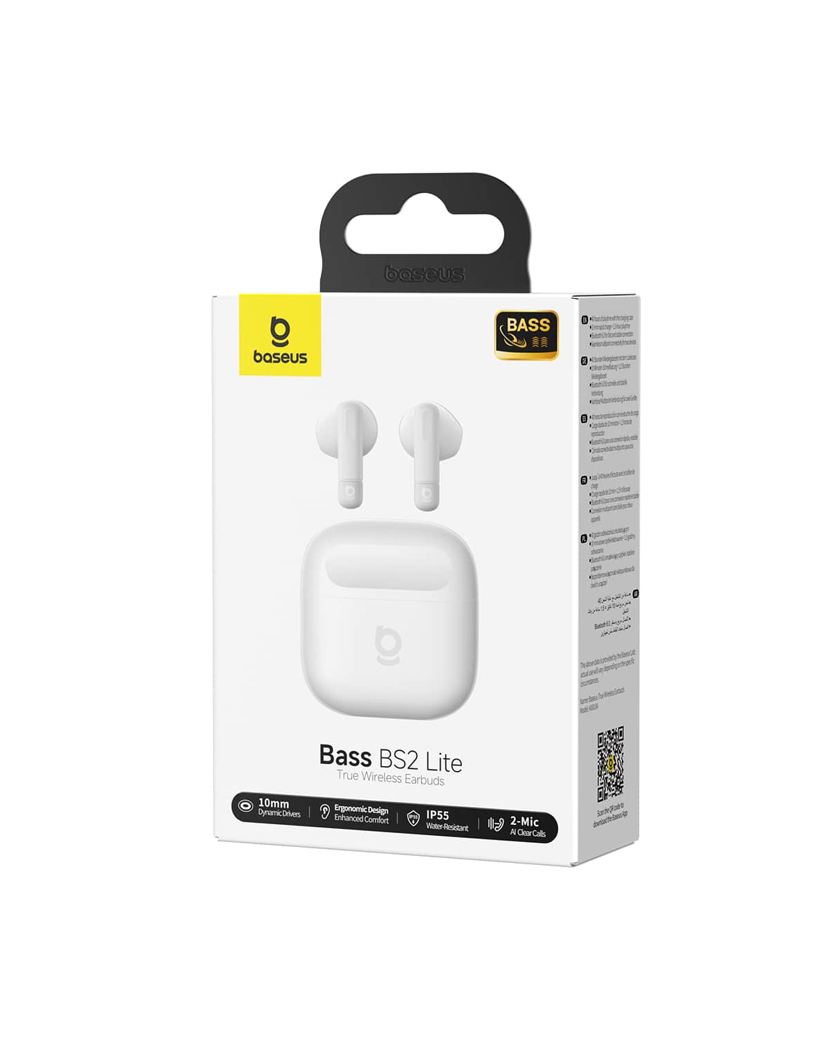Baseus - Bass BS2 Lite True Wireless Earbuds - Bluetooth 6.0,4-Mic AI ENC,40-Hour Battery,Comfortable Fit - White