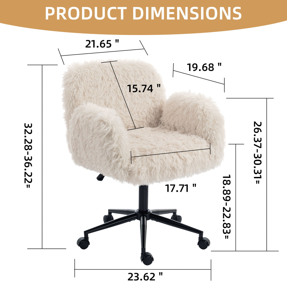 Silla Giratoria con Reposabrazos Ajustables y Ruedas para Oficina en Casa - Beige