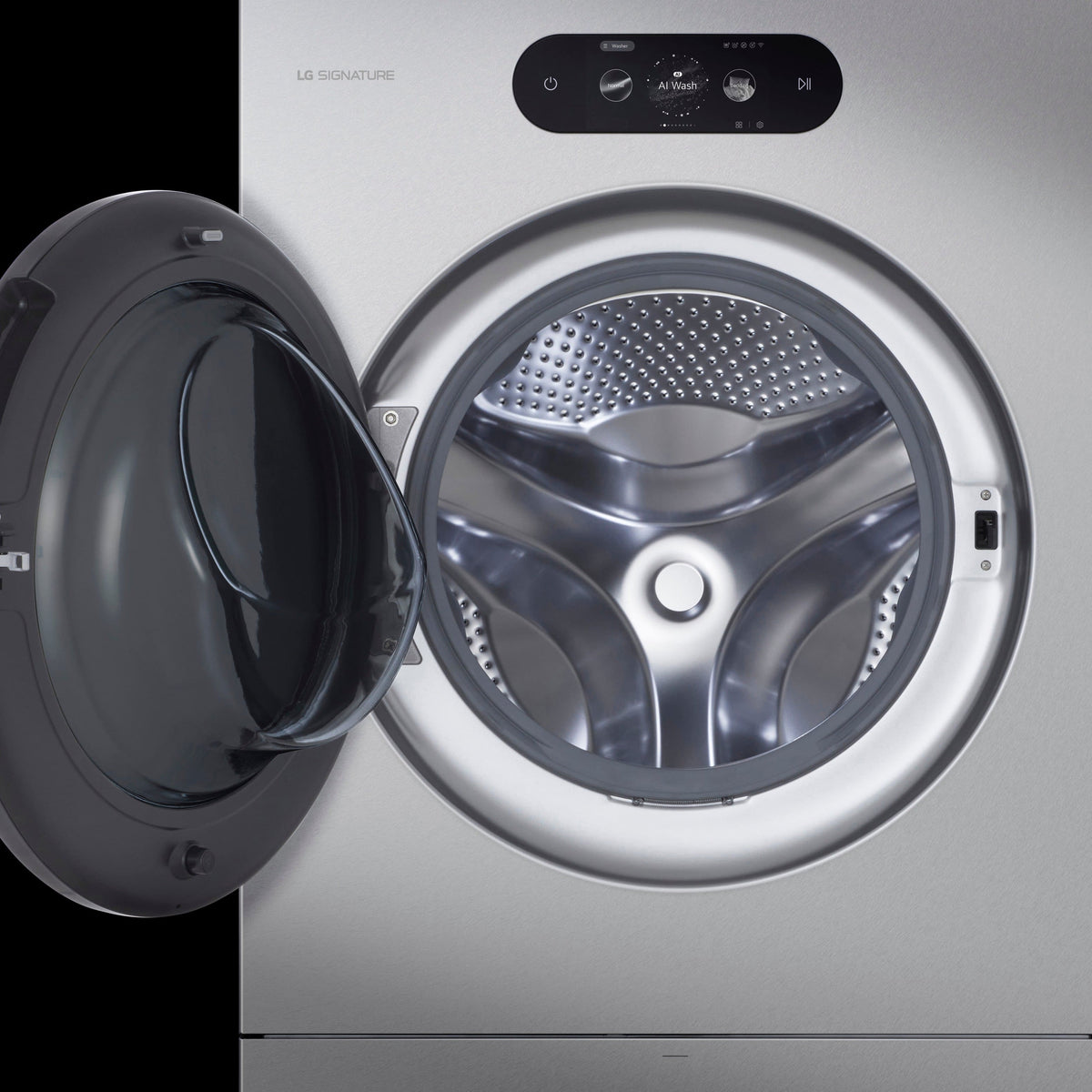 LG - SIGNATURE 5.8 Cu. Ft. High-Efficiency Stackable Smart Front Load Washer with Steam and ezDispense - Brushed Platinum Steel