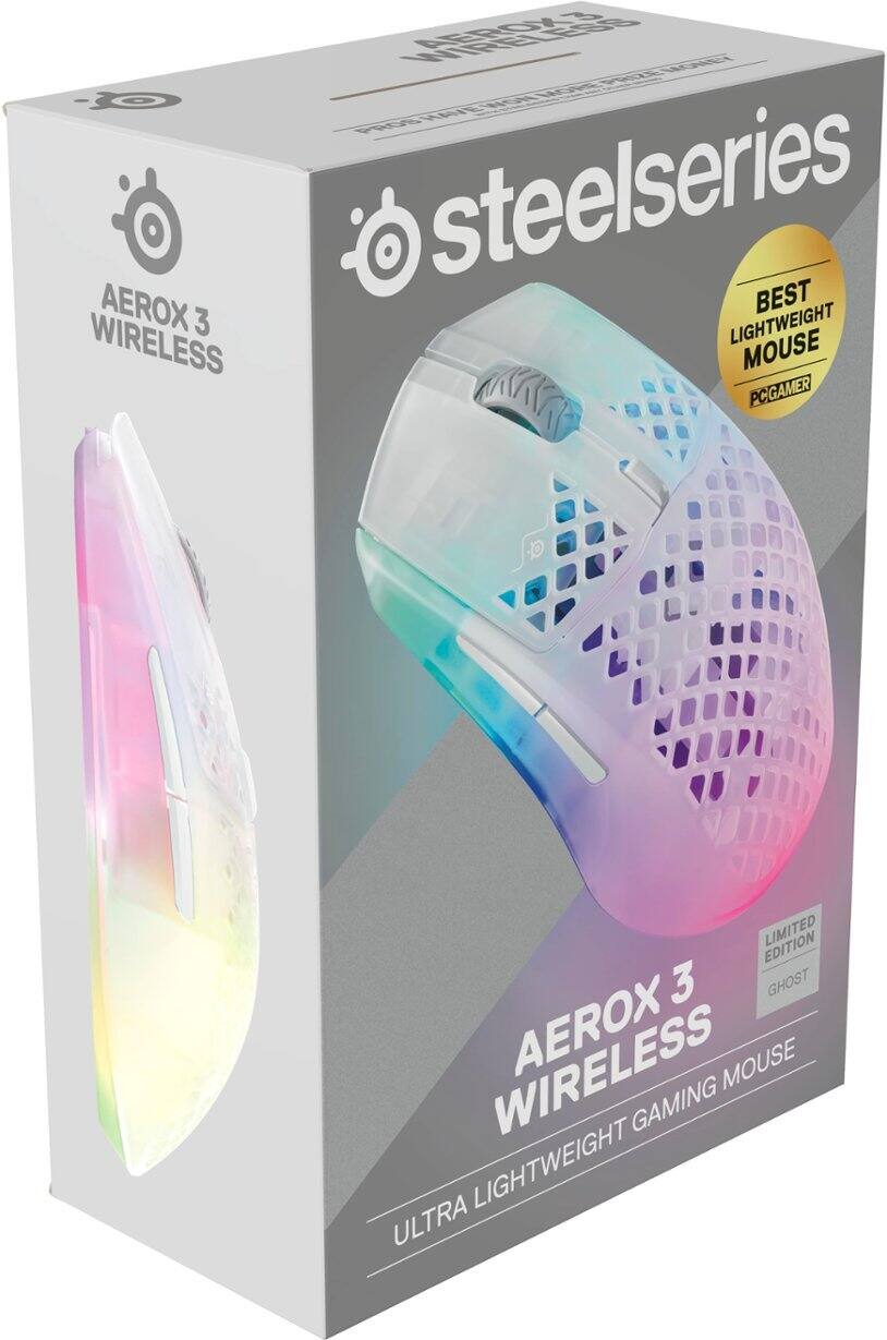 SteelSeries - Aerox 3 Super Light Honeycomb Wireless RGB Optical Gaming Mouse - Wireless - Ghost Edition