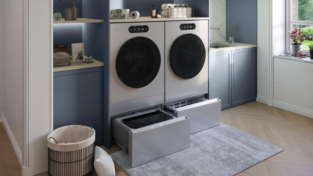 LG - SIGNATURE 5.8 Cu. Ft. High-Efficiency Stackable Smart Front Load Washer with Steam and ezDispense - Brushed Platinum Steel